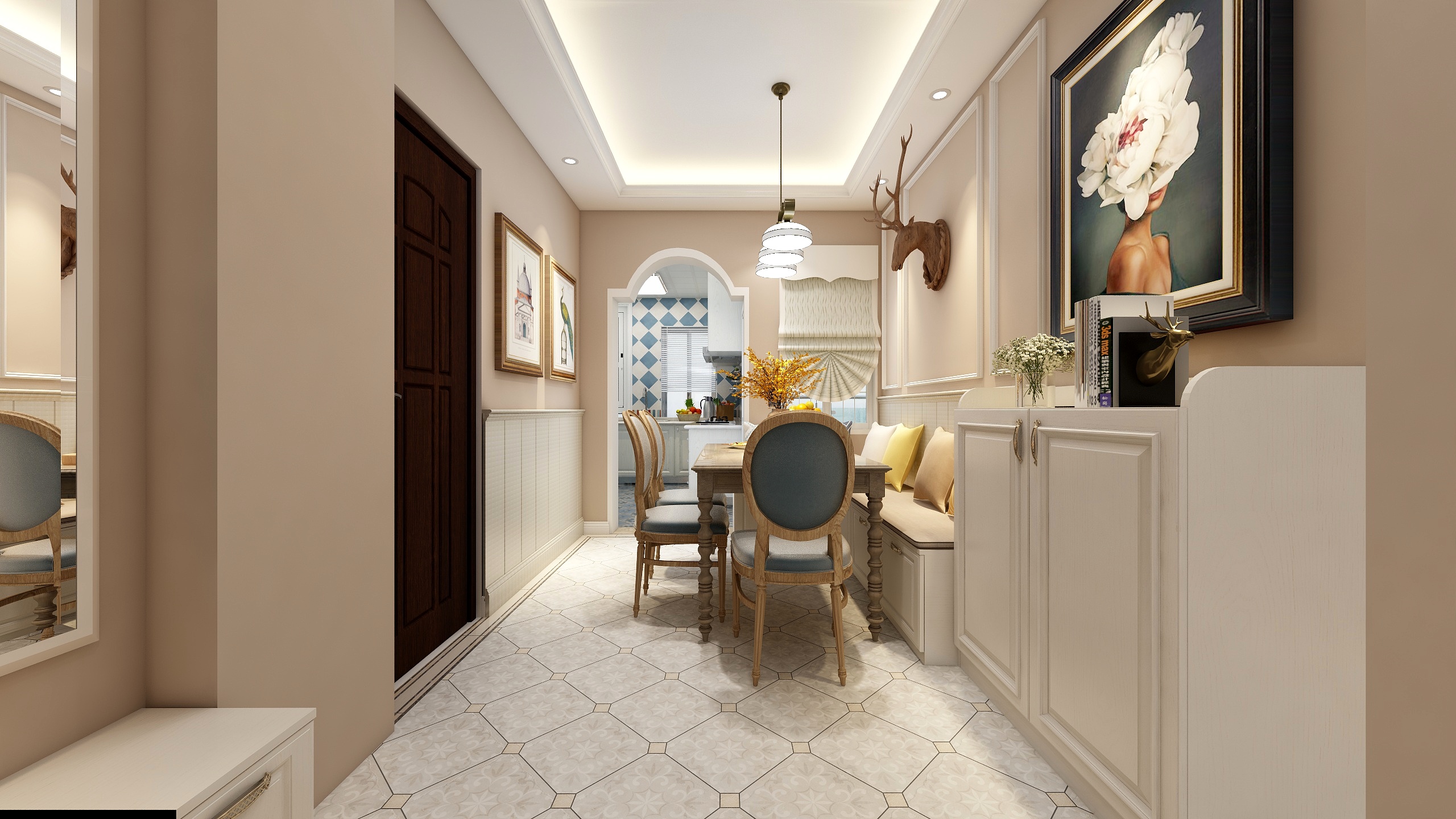 郑宇阳-经典美式|优雅曼哈顿一层客餐厅装修效果图第2张