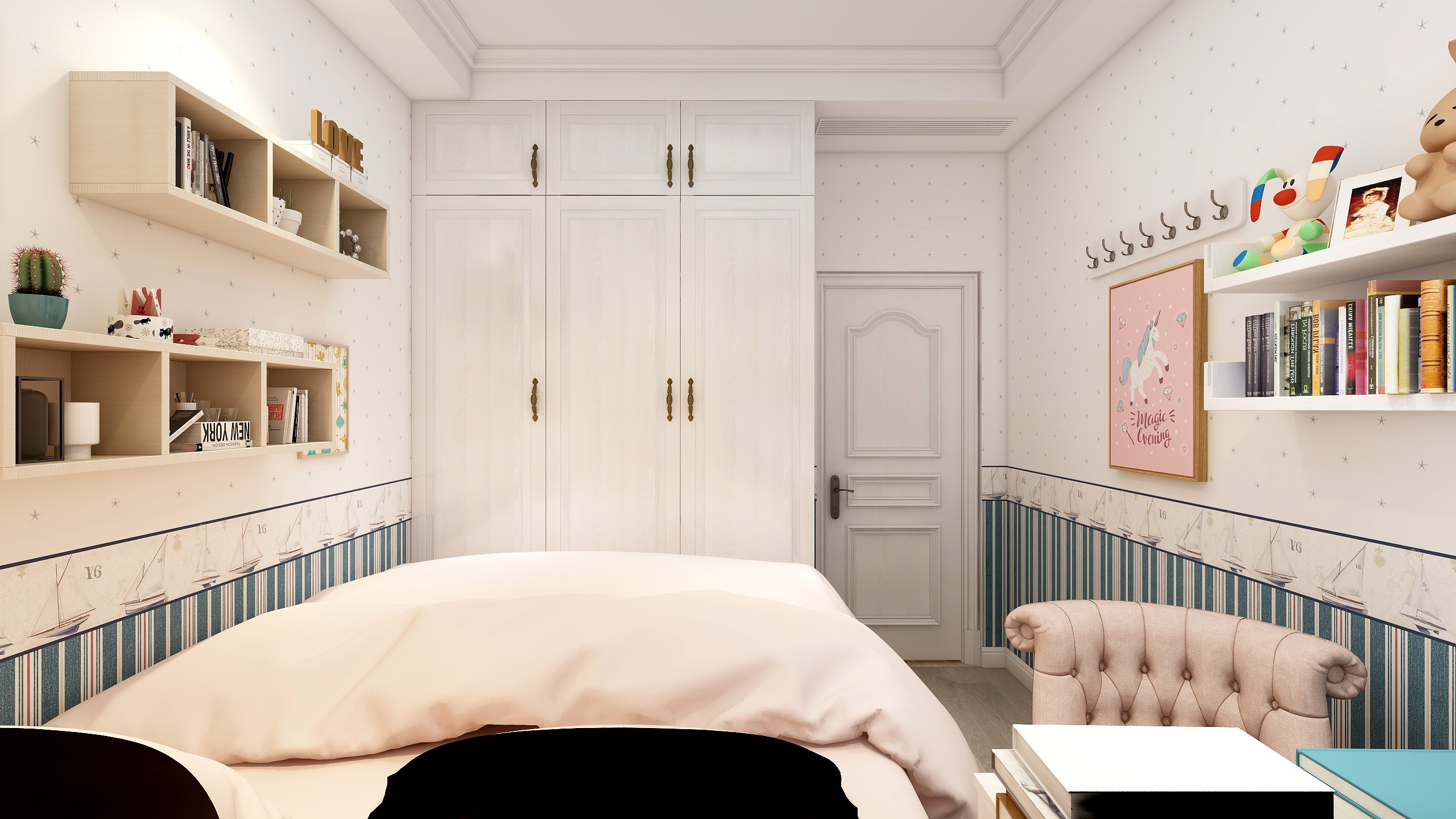 郑宇阳-经典美式|优雅曼哈顿一层儿童房装修效果图第2张