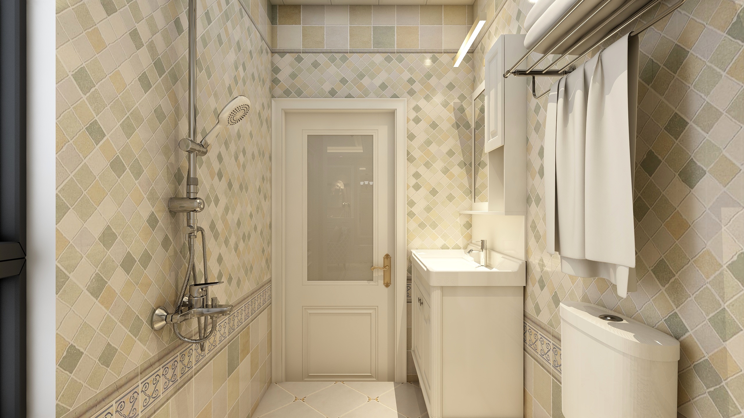 郑宇阳-经典美式|优雅曼哈顿一层卫生间装修效果图第2张