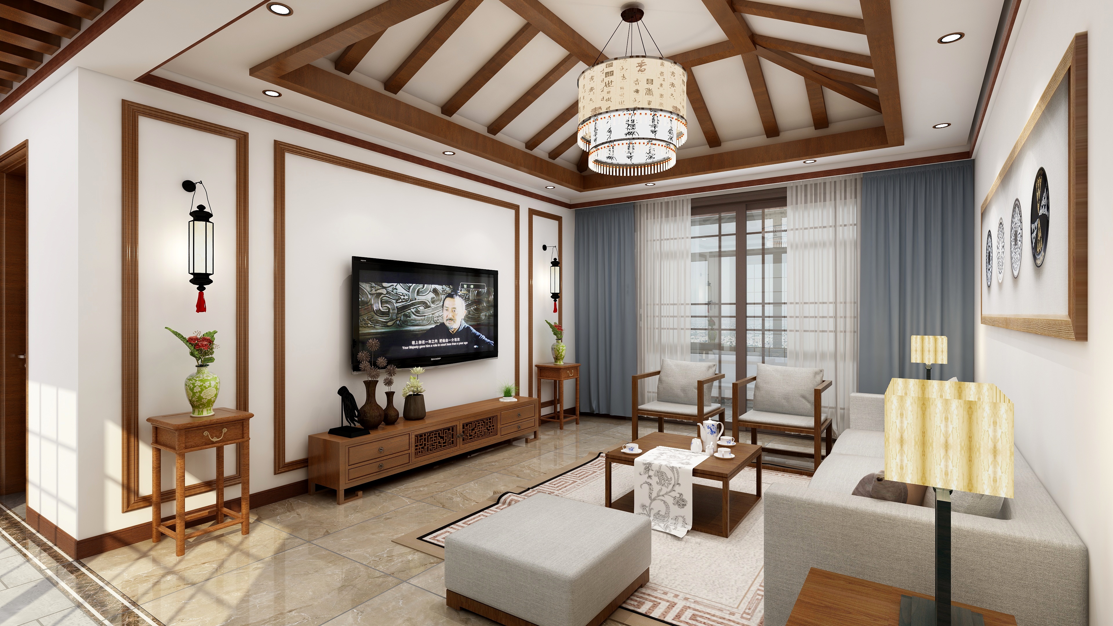 神马云在线-潘府--3F坡屋顶一层起居室装修效果图第2张