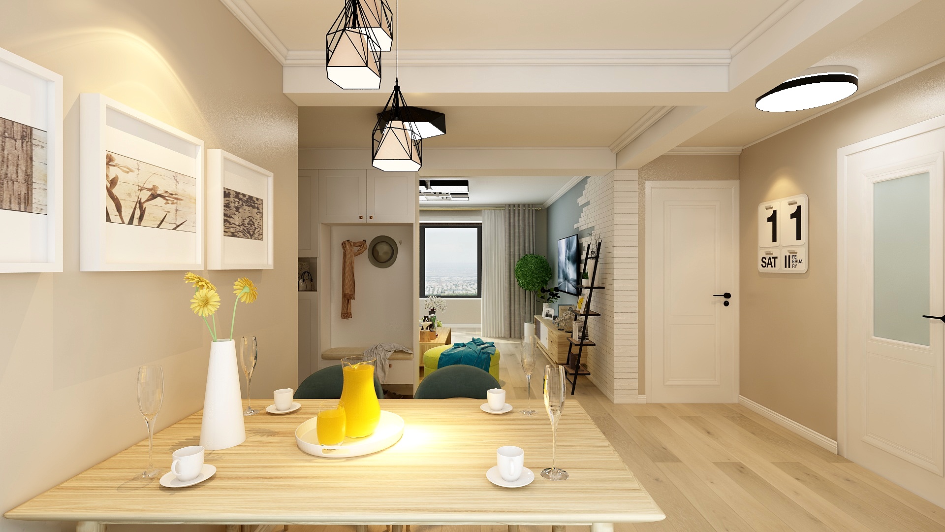 157****5777ungJ-北欧小家客厅厨房餐厅公共区域展示-装修设计方案