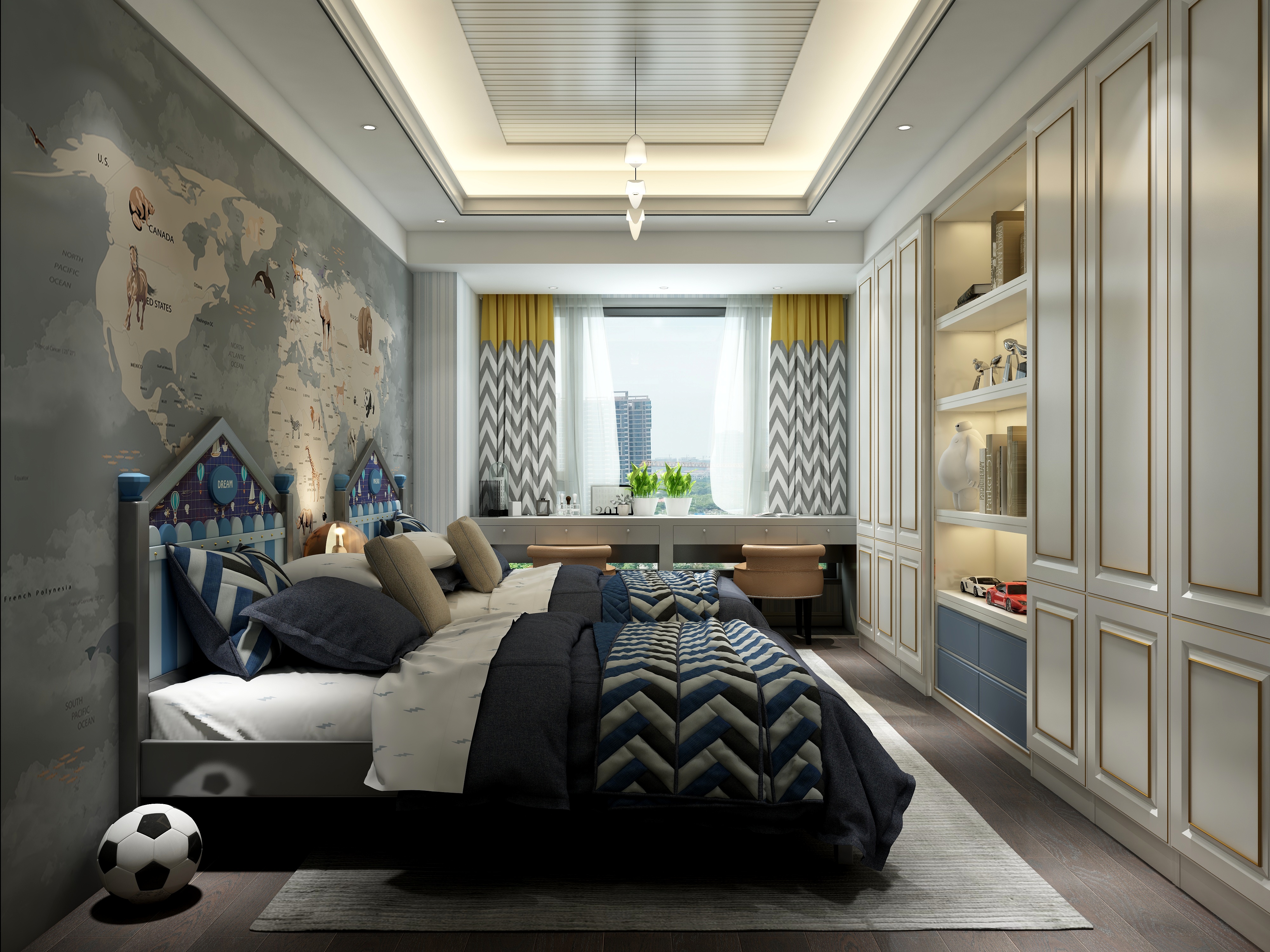 黄建-《爱丽舍》新古典|四居大平层一层男孩房装修效果图第1张