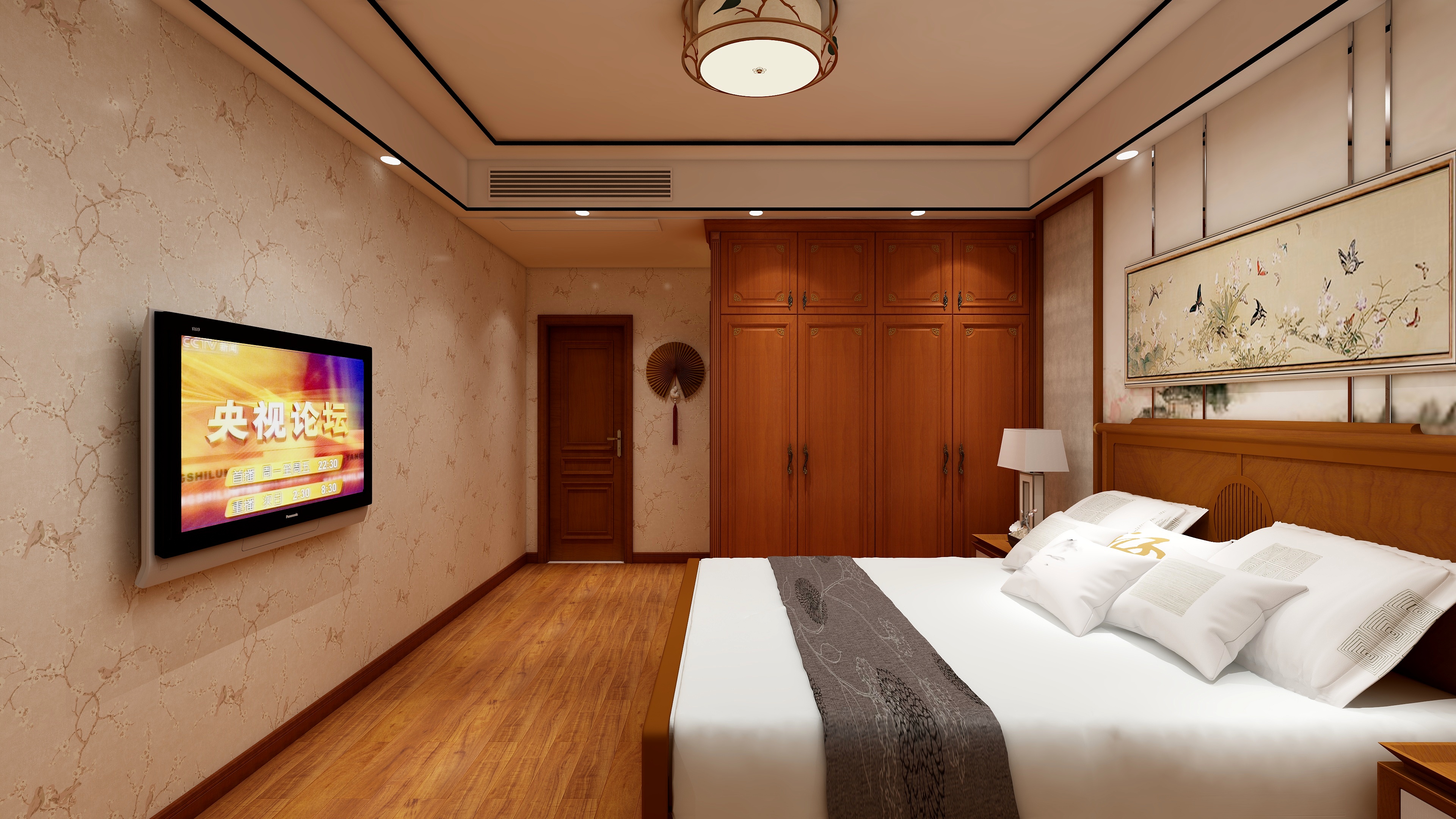 商丘卡诺亚-150㎡新中式三居一层主卧装修效果图第2张