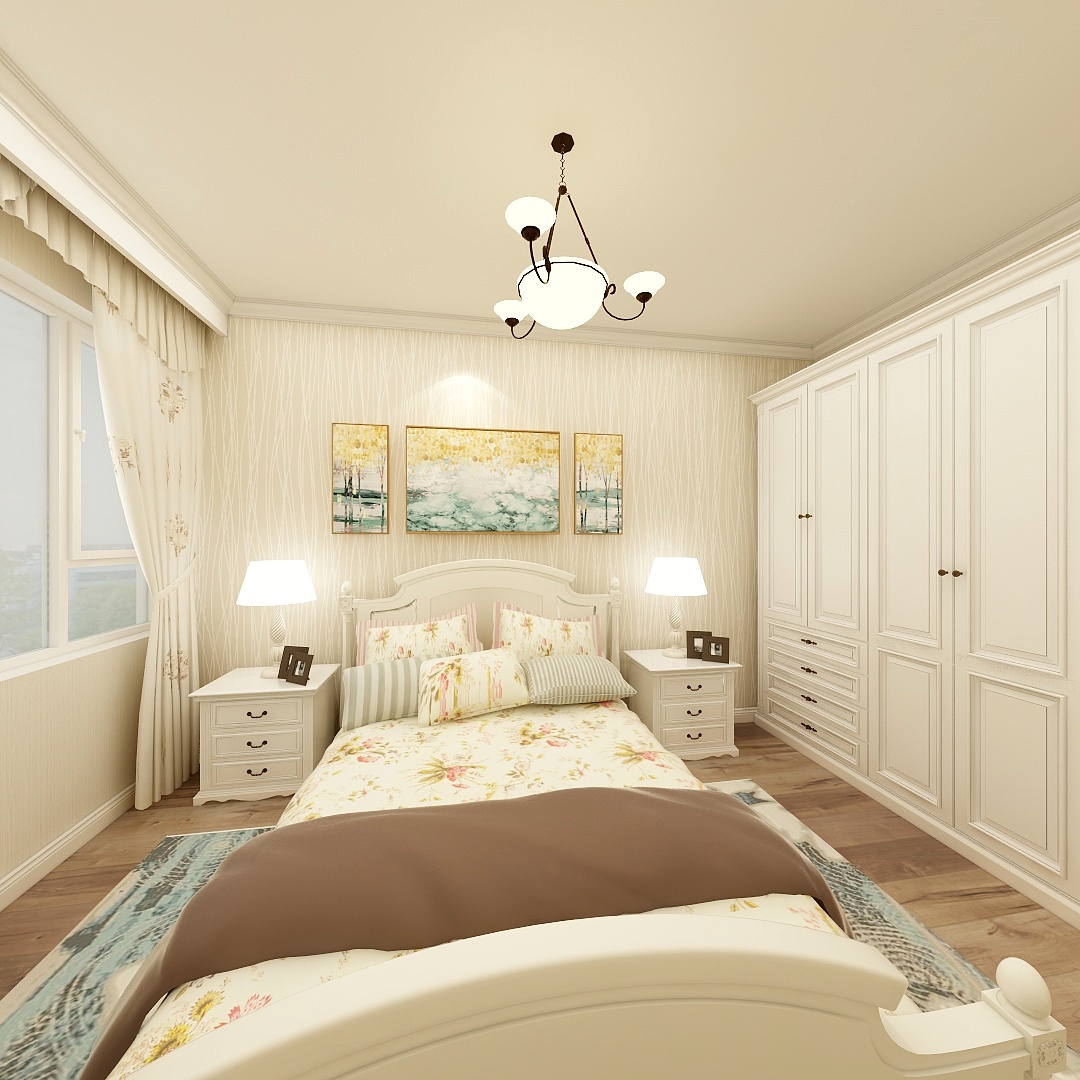 e设计师-97方简美二居一层次卧装修效果图第1张