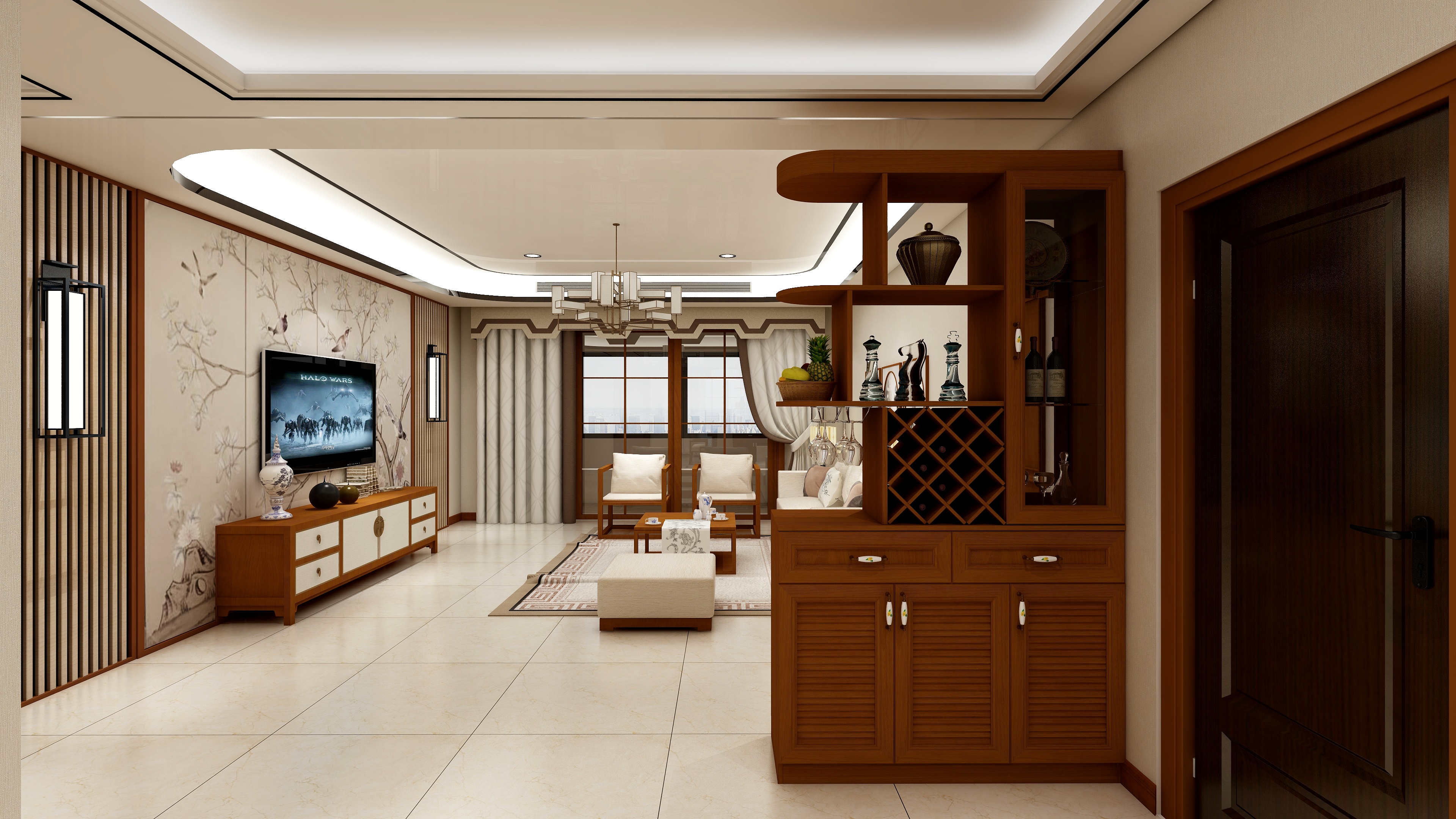 商丘卡诺亚-150㎡新中式三居一层客厅装修效果图第2张