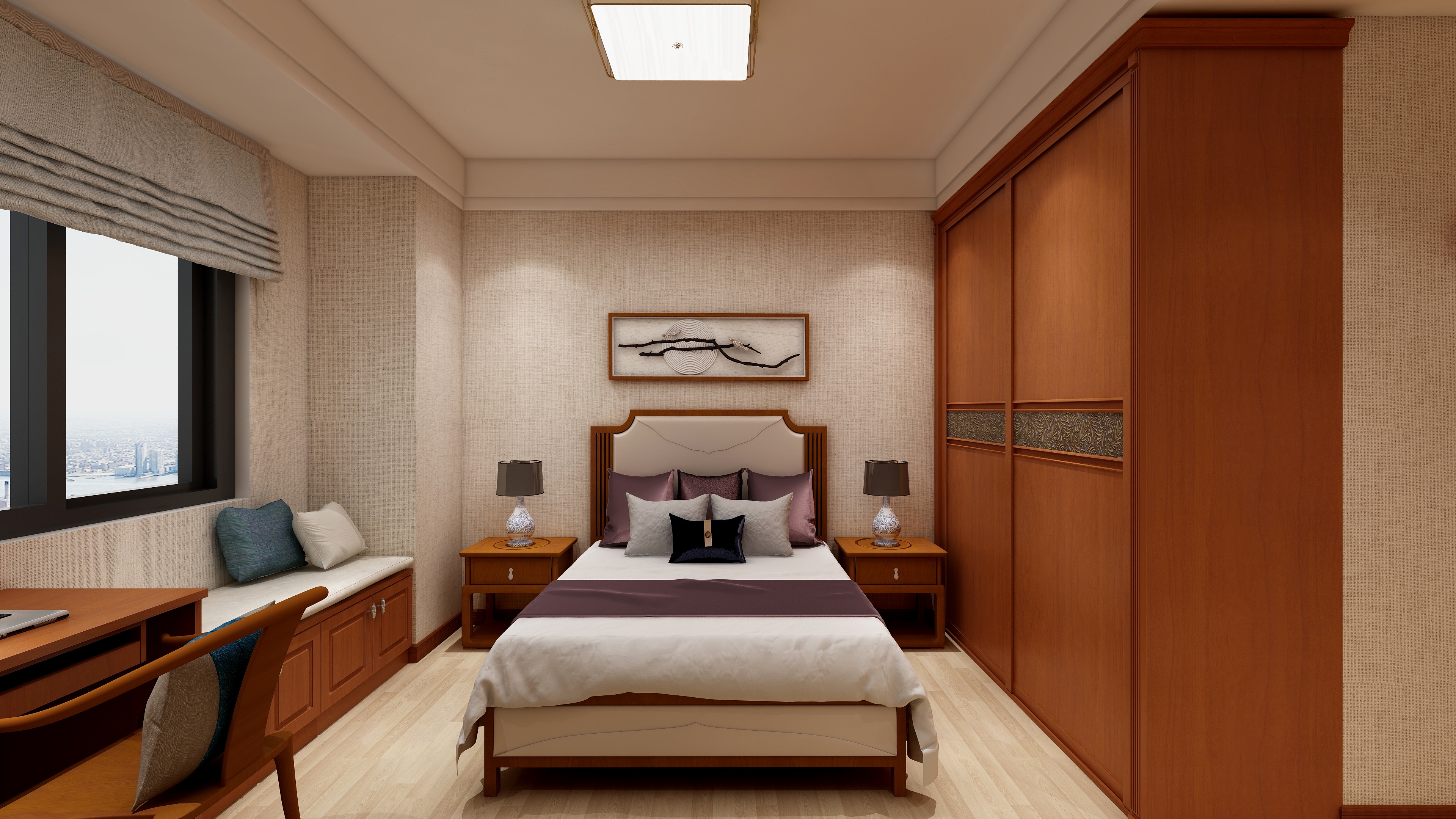 商丘卡诺亚-150㎡新中式三居一层次卧装修效果图第1张