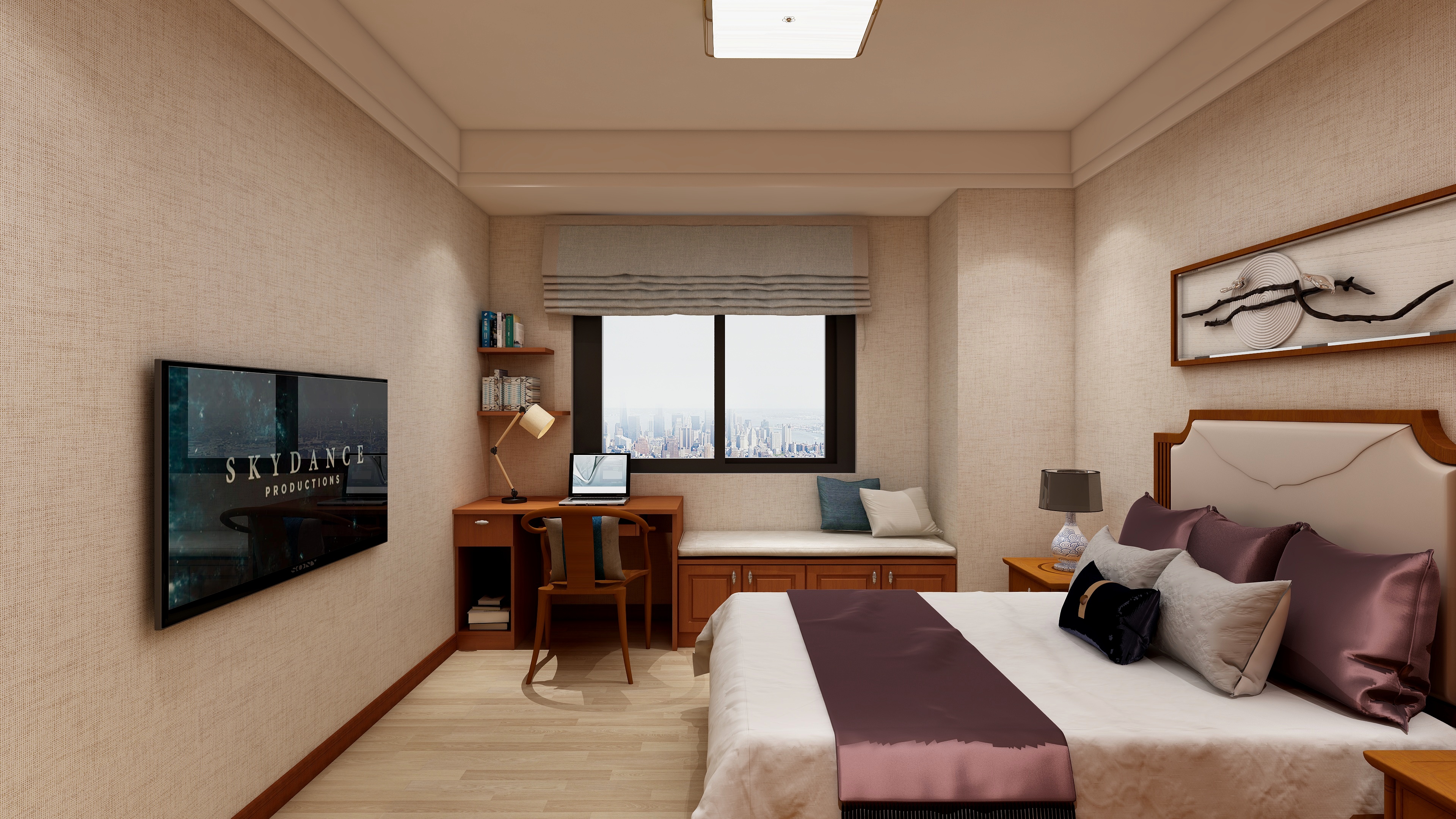 商丘卡诺亚-150㎡新中式三居一层次卧装修效果图第3张