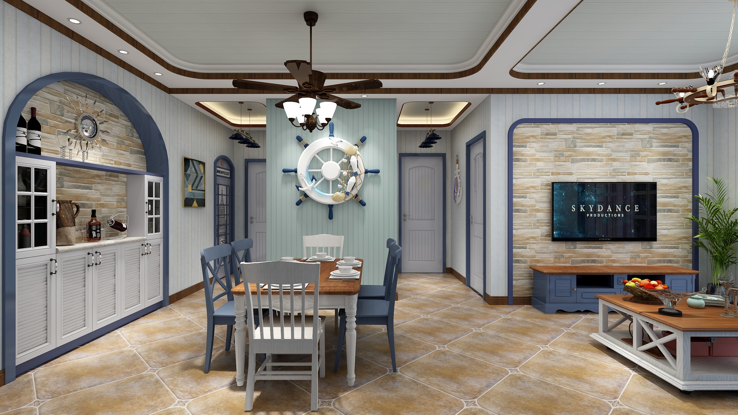 陆军-92方地中海两居装修效果图