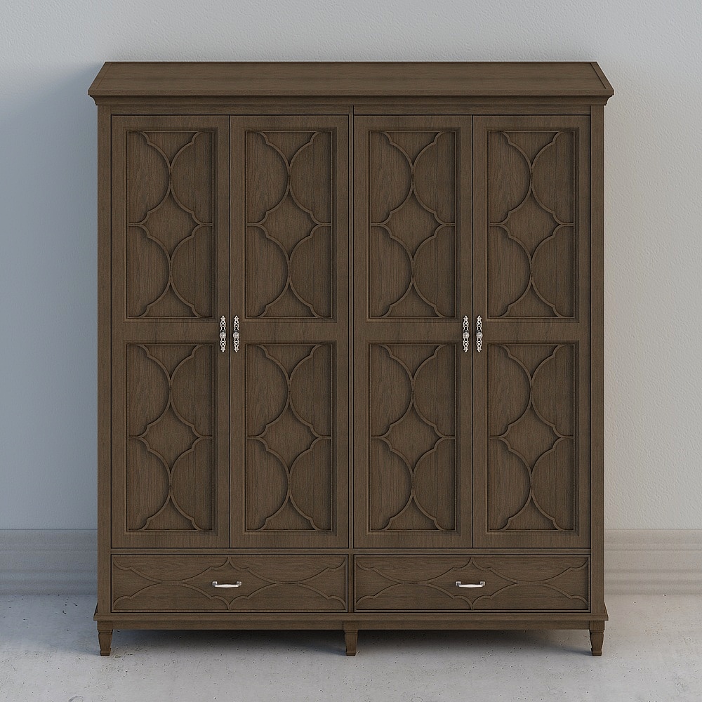 环美雷格西美式现代简约轻奢四门衣柜实木简美雕花组装卧室大衣柜