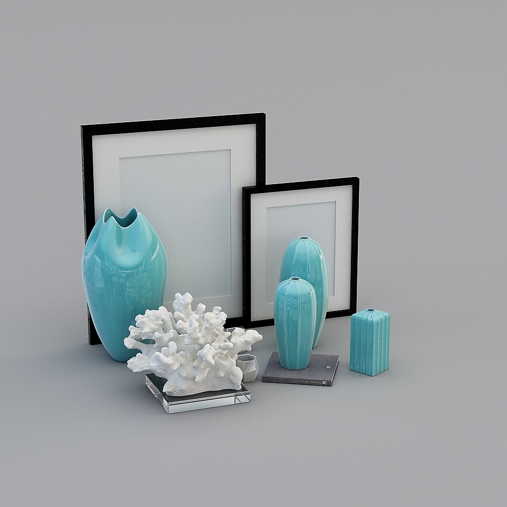 现代陶瓷花瓶挂画摆件组合3D模型ID：237096
