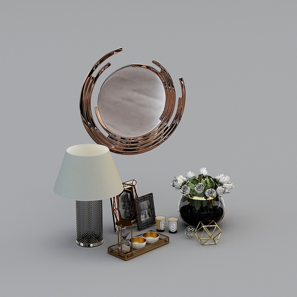 现代台灯装饰镜相框沙漏花艺摆件3D模型ID：336713