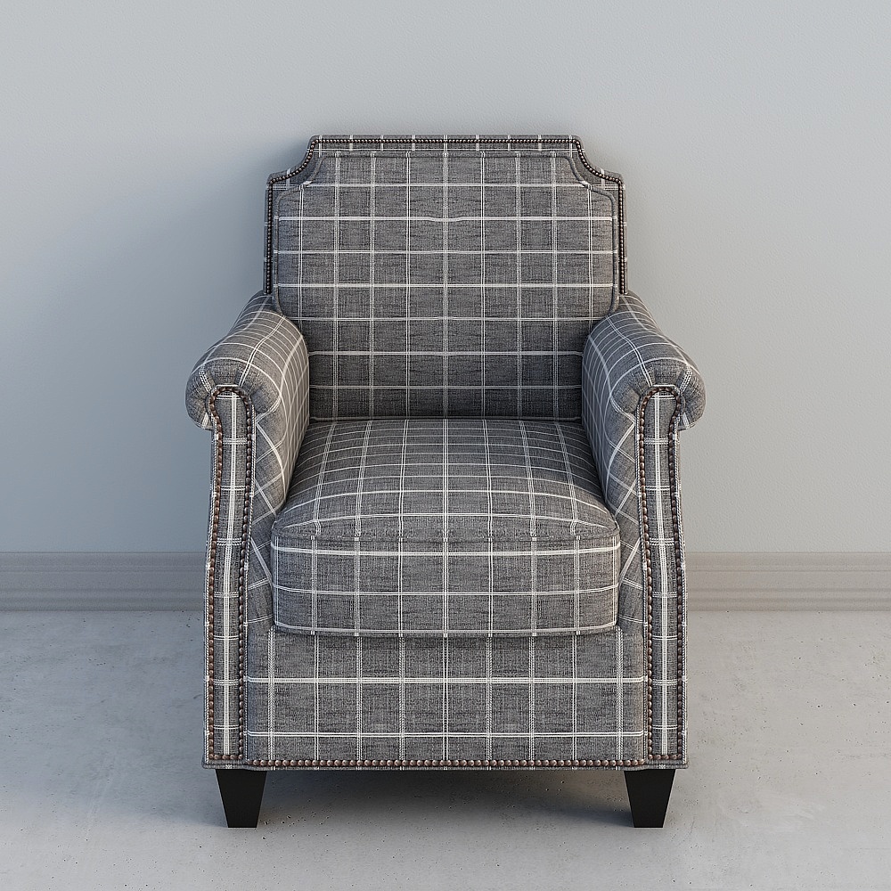 环美美式现代简约轻奢进口创意布艺一人位沙发实木脚单人位柔软羽绒老虎椅938310-HE413D模型