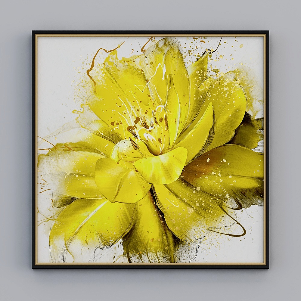 现代简约手绘水彩黄色花朵装饰画3D模型