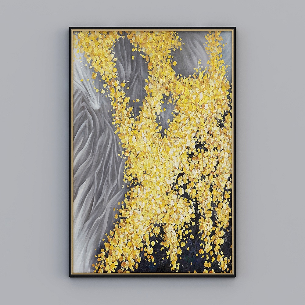 原创新中式现代抽象手绘金色森林装饰画