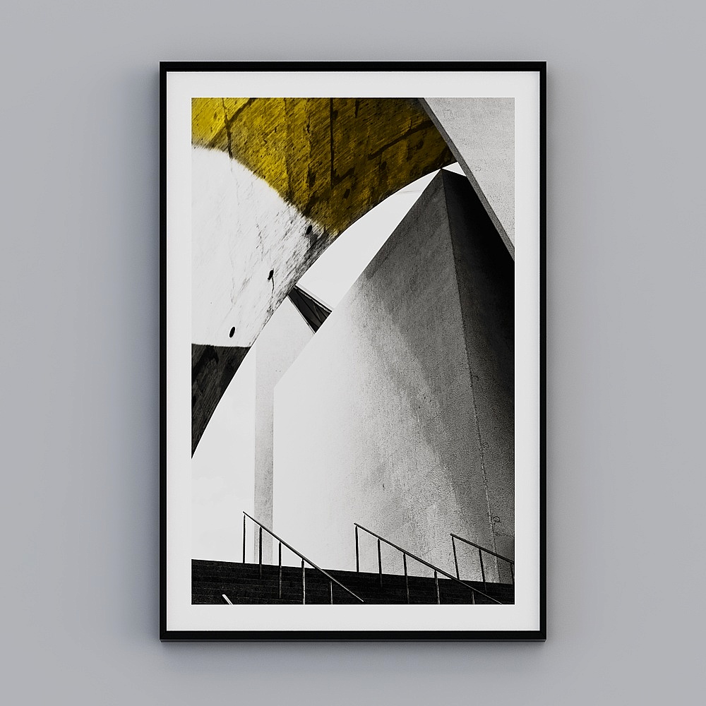 乐邦德-xd-0164 现代简约黑白色块建筑抽象装饰画沙发背景墙4