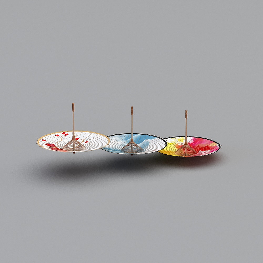 中式风格-油纸伞组合3D模型