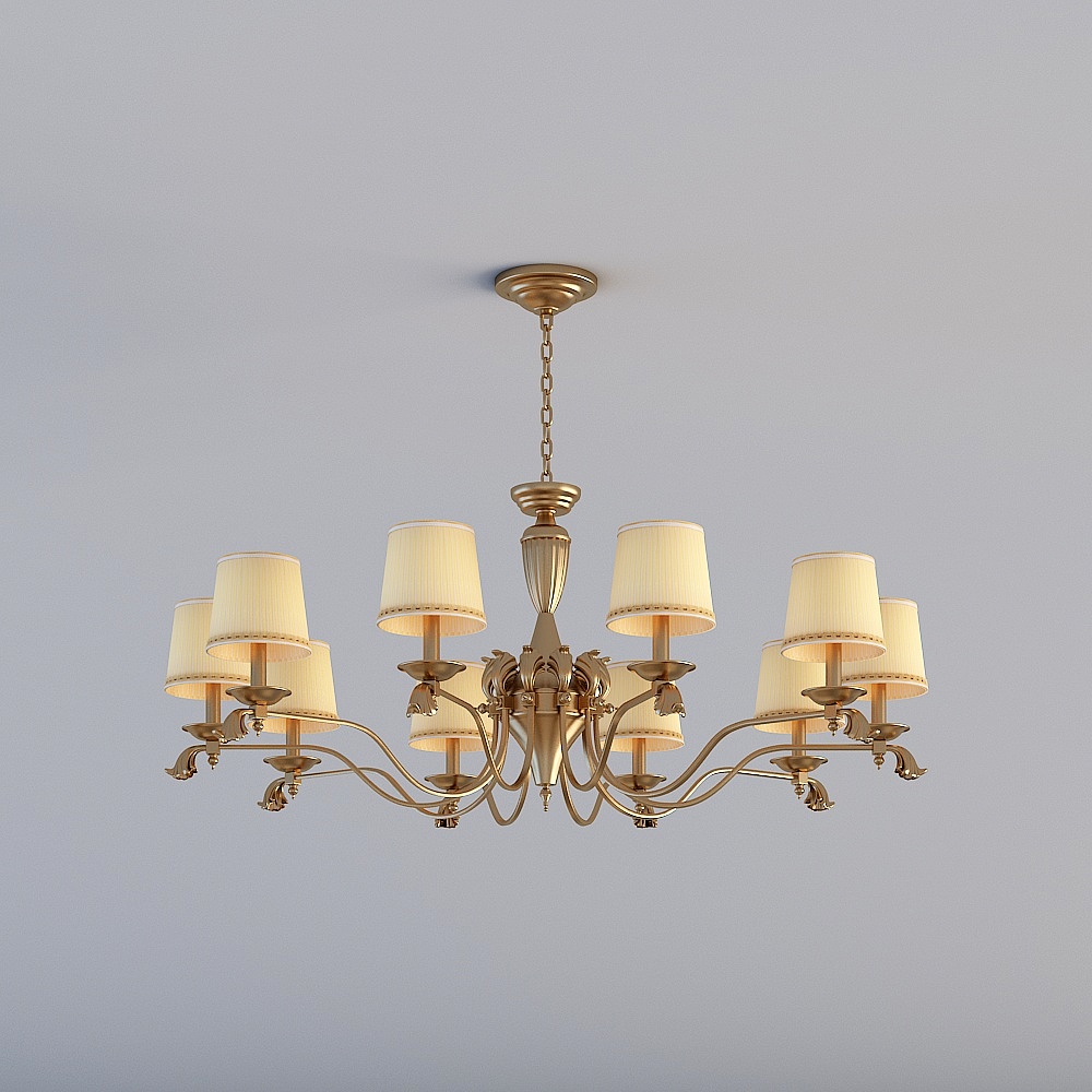 三维灯都·KB-美式田园客餐厅卧室全铜布罩吊灯-3940-103D模型