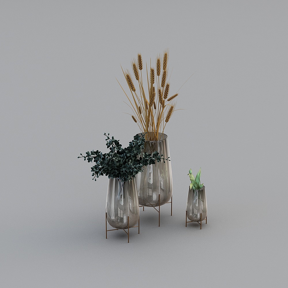 现代麦穗植物饰品摆件组合3D模型