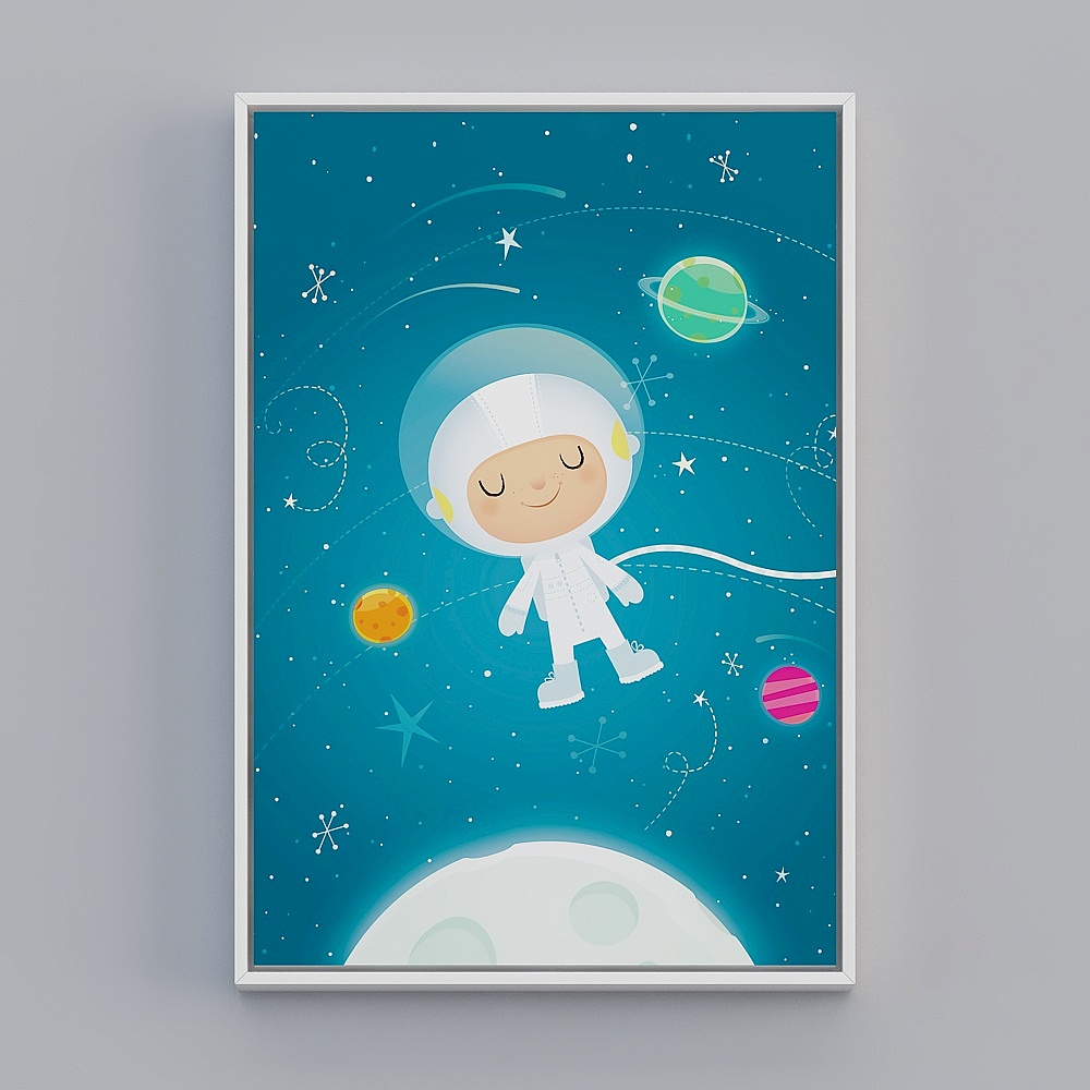 儿童房卡通宇航员装饰画太空星球卧室挂画男孩房间床头壁画bwlpr-x-5
