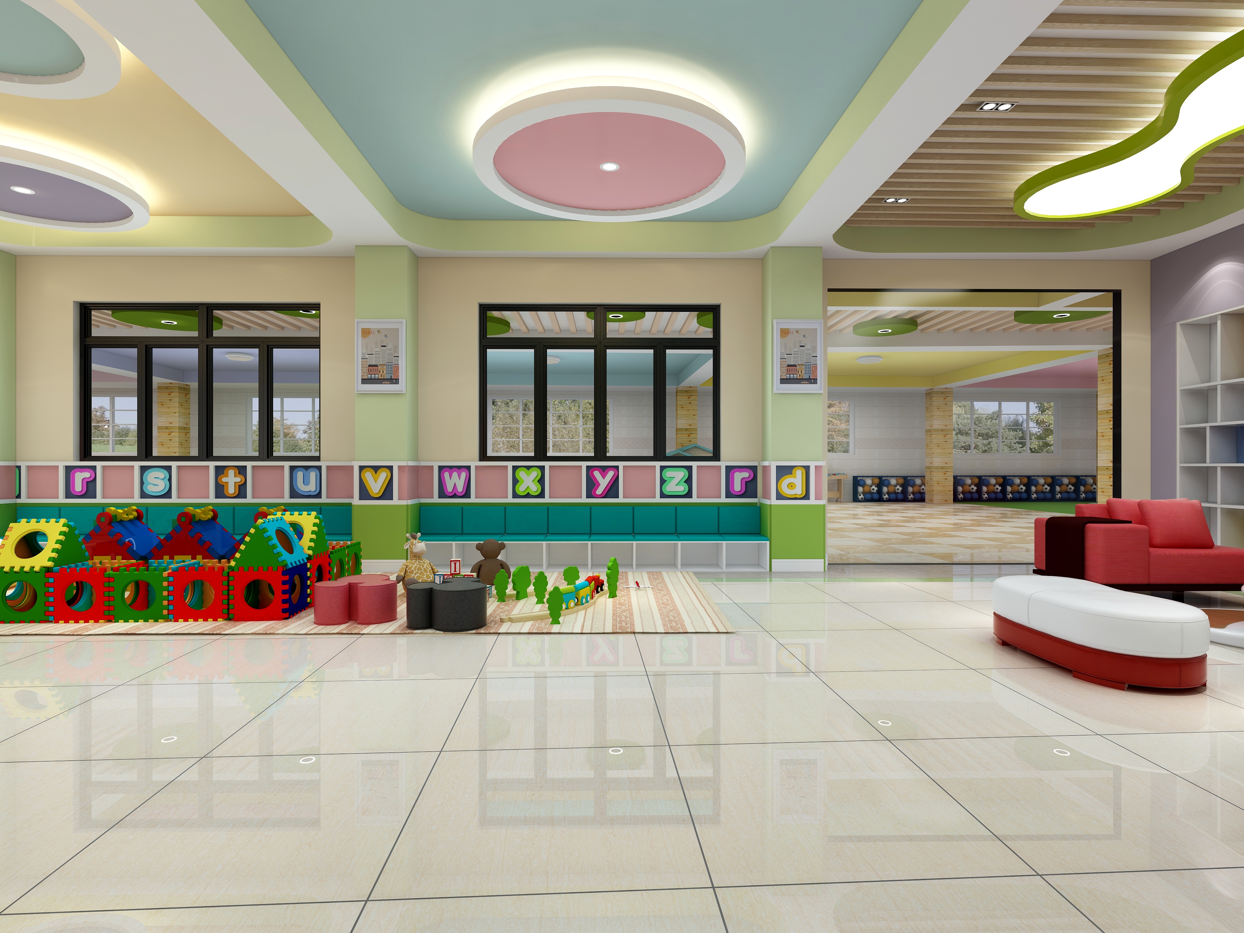 张福梅-江南幼儿园一层一楼大厅装修效果图第2张