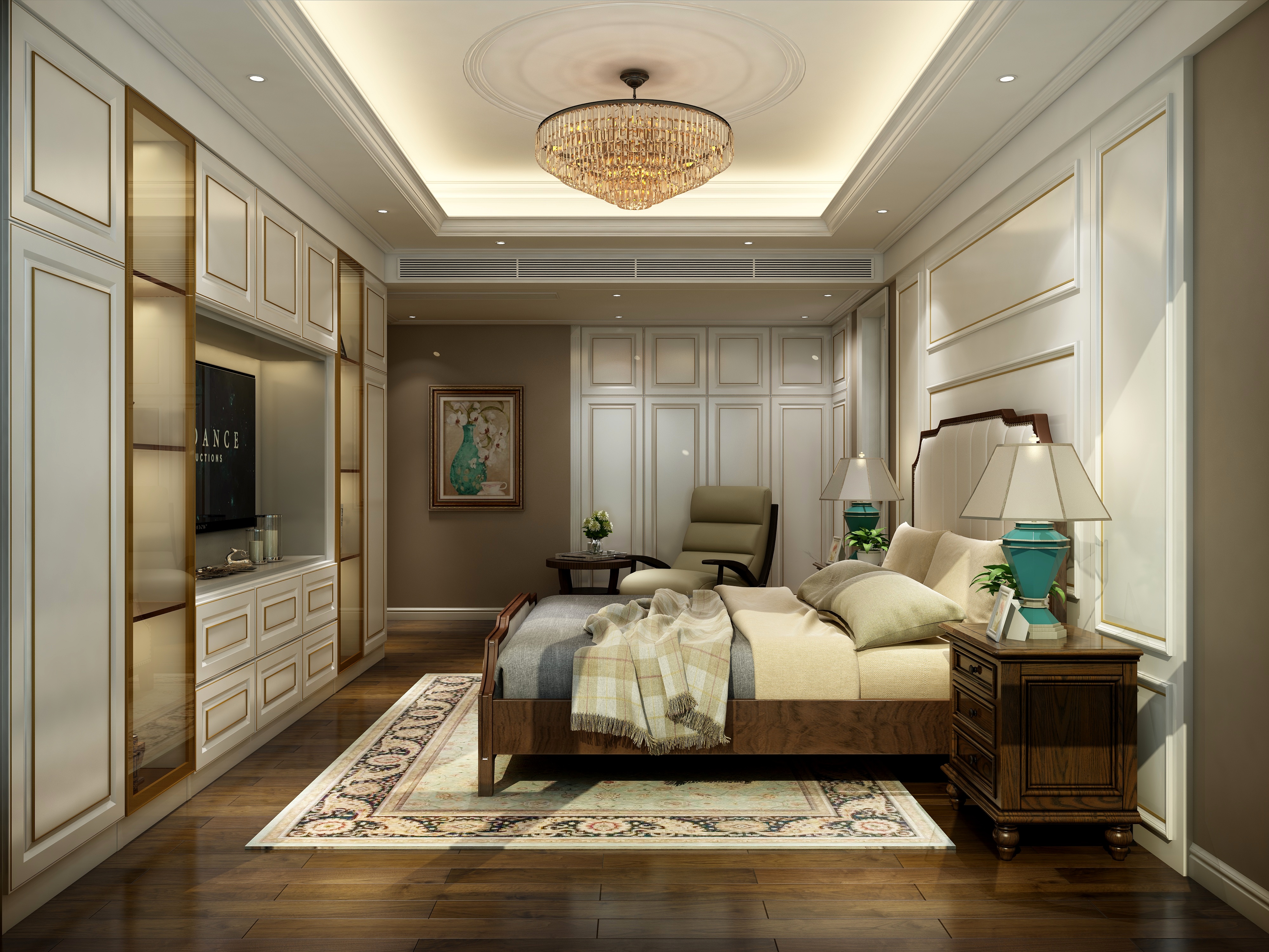 黄建-《爱丽舍》新古典|四居大平层一层长辈房装修效果图第1张