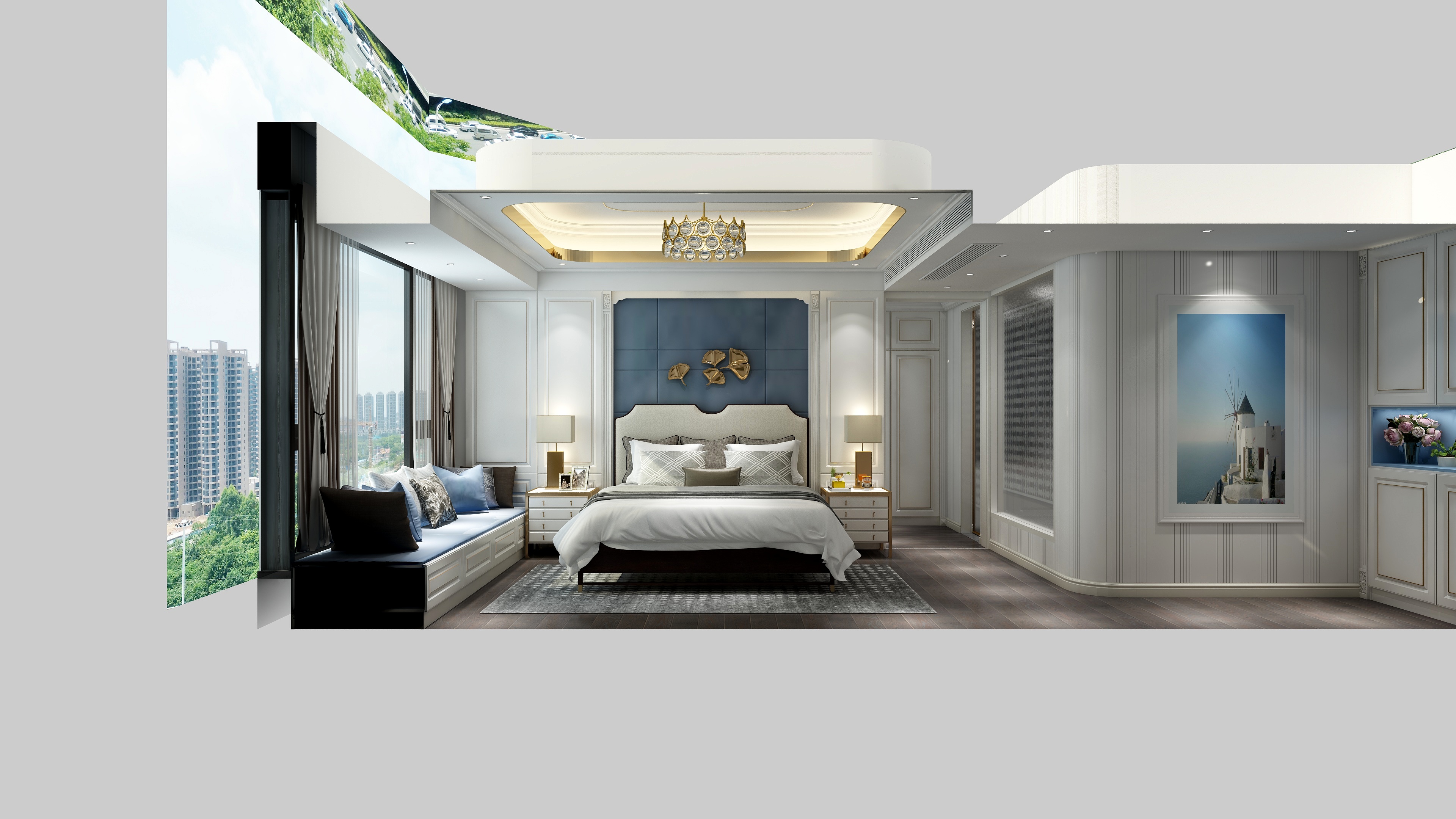 黄建-《爱丽舍》新古典|四居大平层一层主卧装修效果图第2张