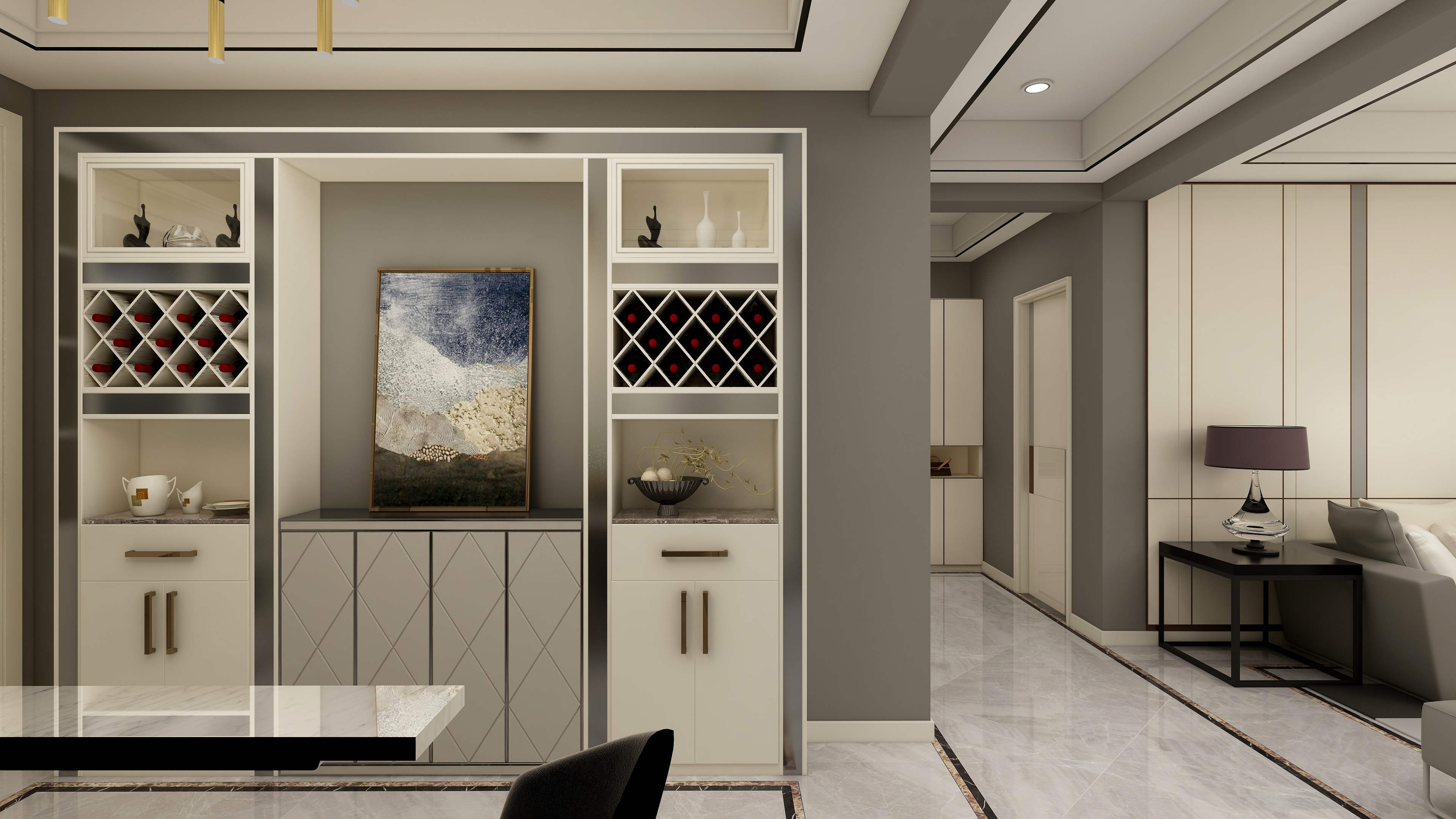 尹淇正-淡妆-现代简约一层客餐厅装修效果图第5张