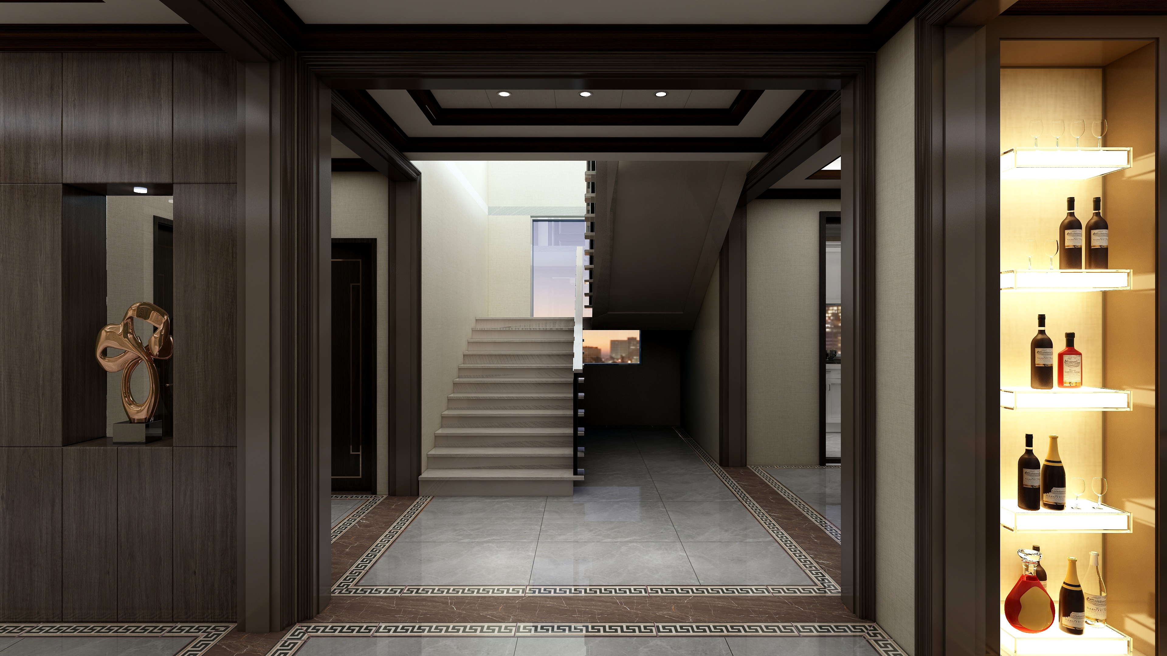 720云全景-121㎡新中式别墅一层门厅装修效果图第1张