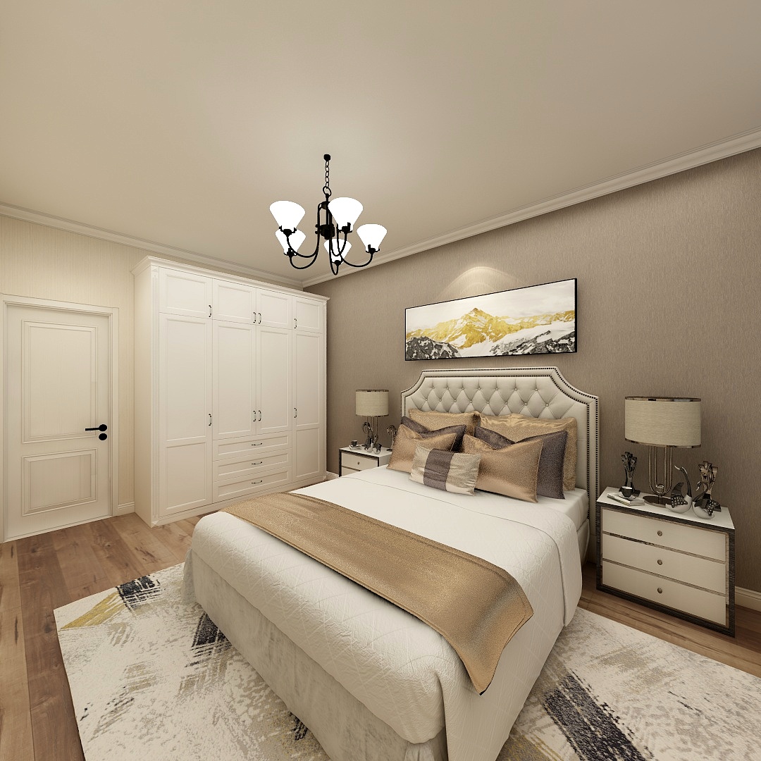 e设计师-97方简美二居一层主卧装修效果图第1张