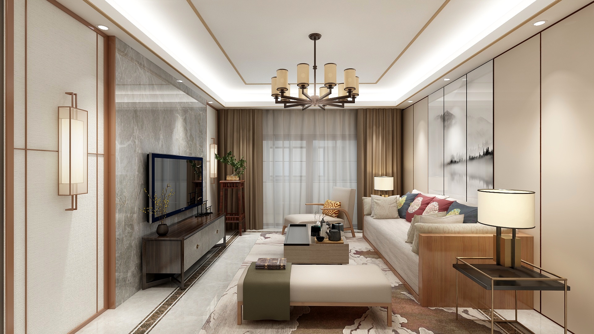 胡一舟-中式-新力金沙湾一层客餐厅装修效果图第4张