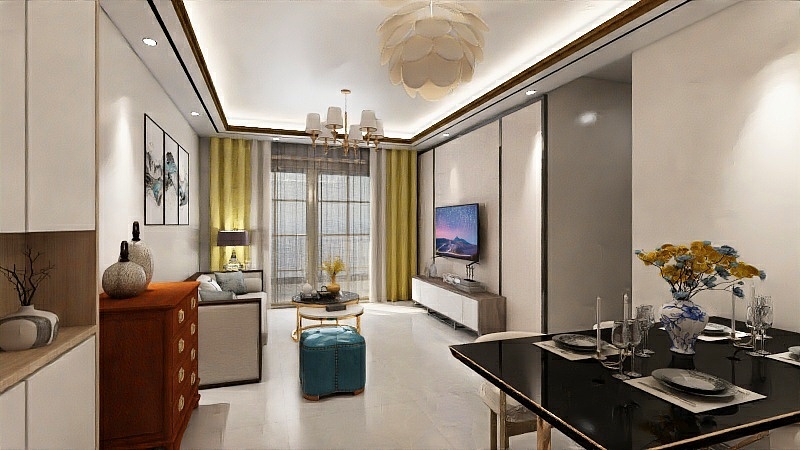 秦工Design-新中式客餐厅-装修设计方案