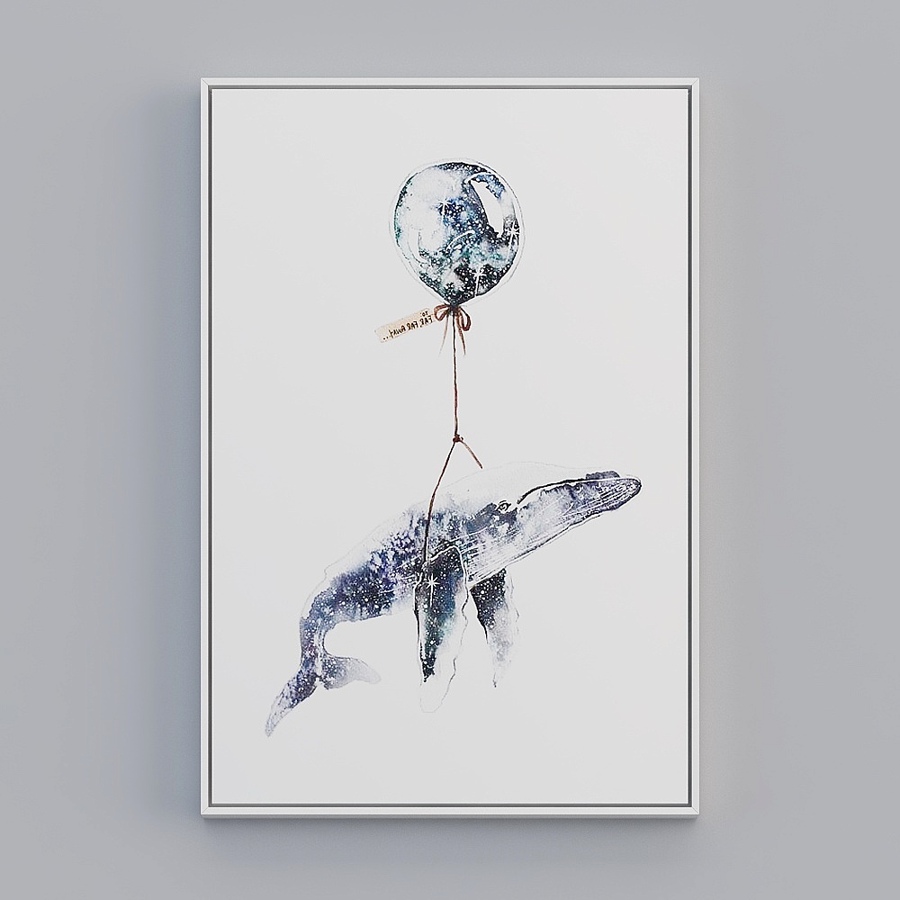 百特好卡通儿童房单幅竖款白色框鲸鱼气球63x93cm动物装饰画bwhw-x-23D模型