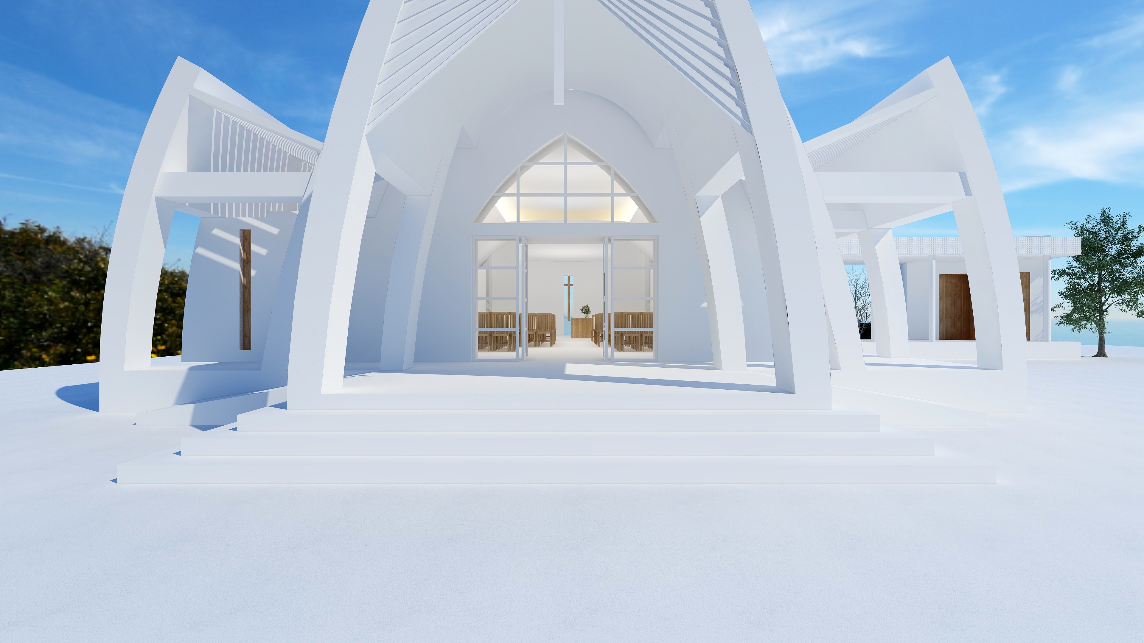 NANSHAN--圆弧教堂案例一层露台（无顶）装修效果图第1张