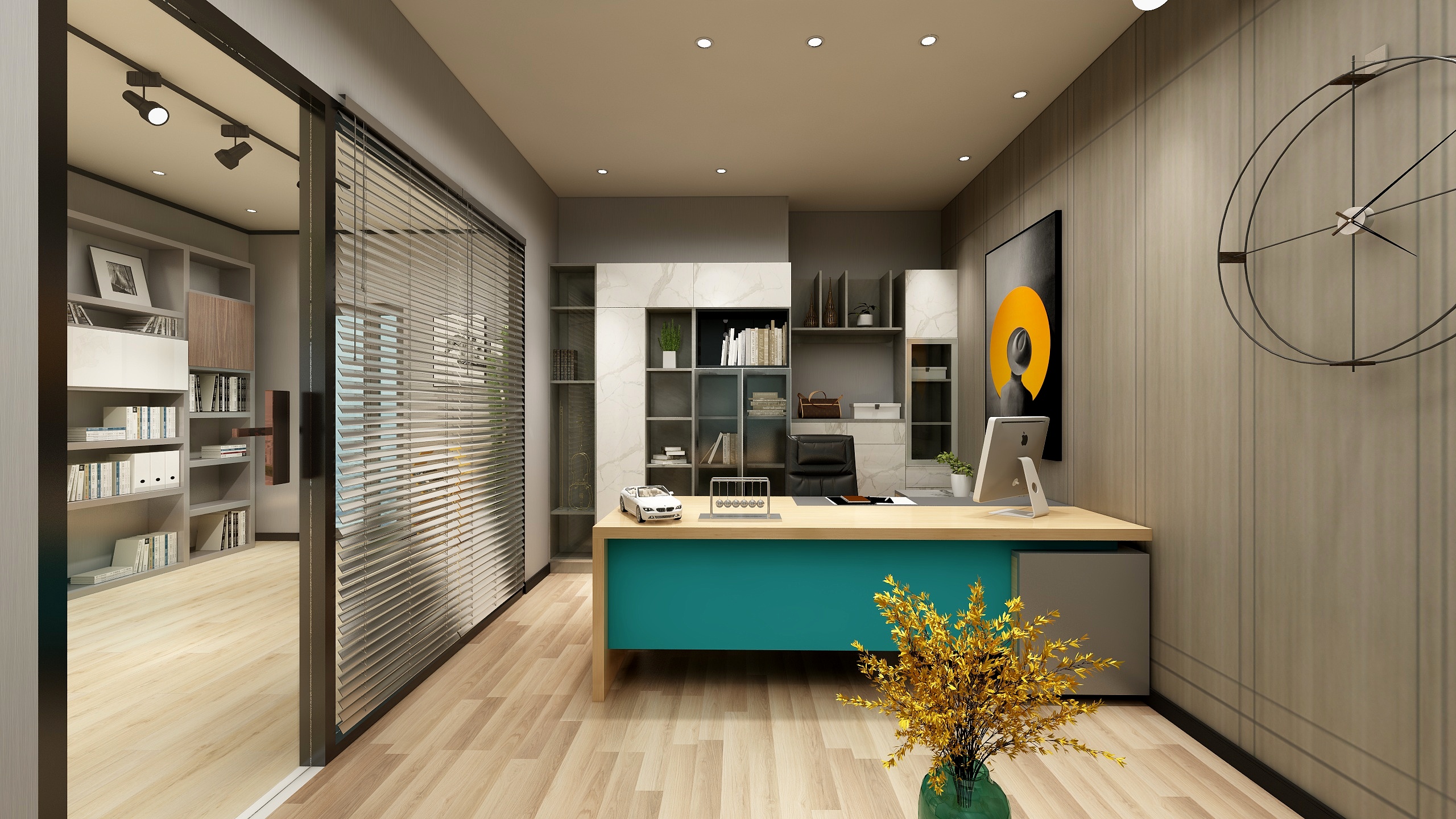 可圈可点空间设计-SOHO办公空间一层总经理办公室装修效果图第1张