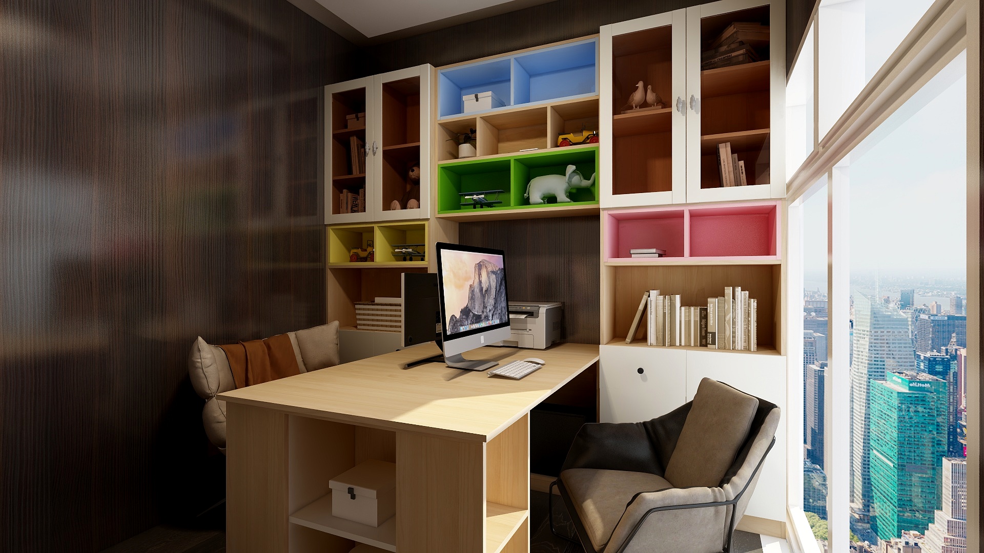 QwGS-办公室书架书桌-装修设计方案