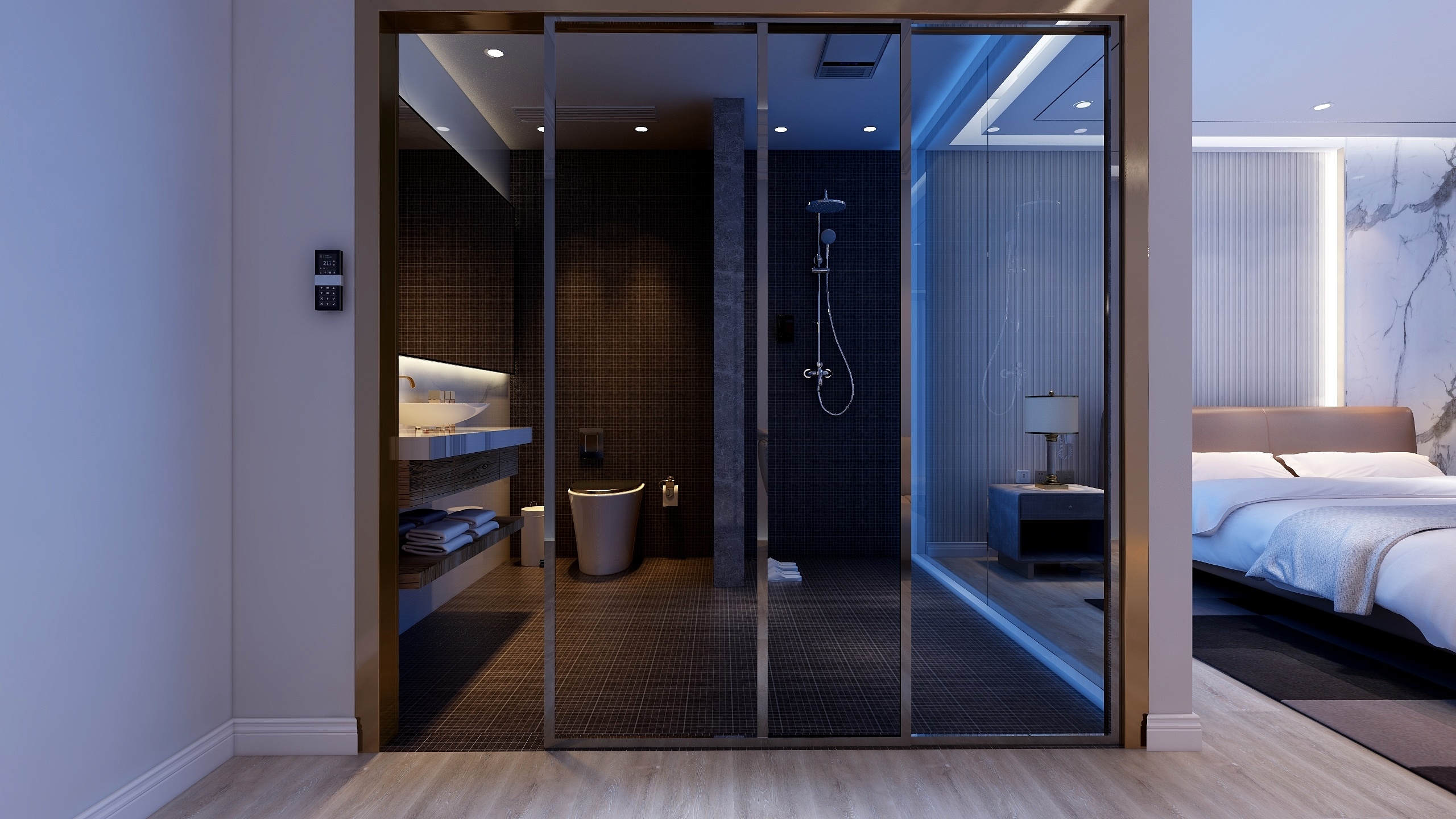 qqFPiF-酒店客房一层主卧装修效果图第3张