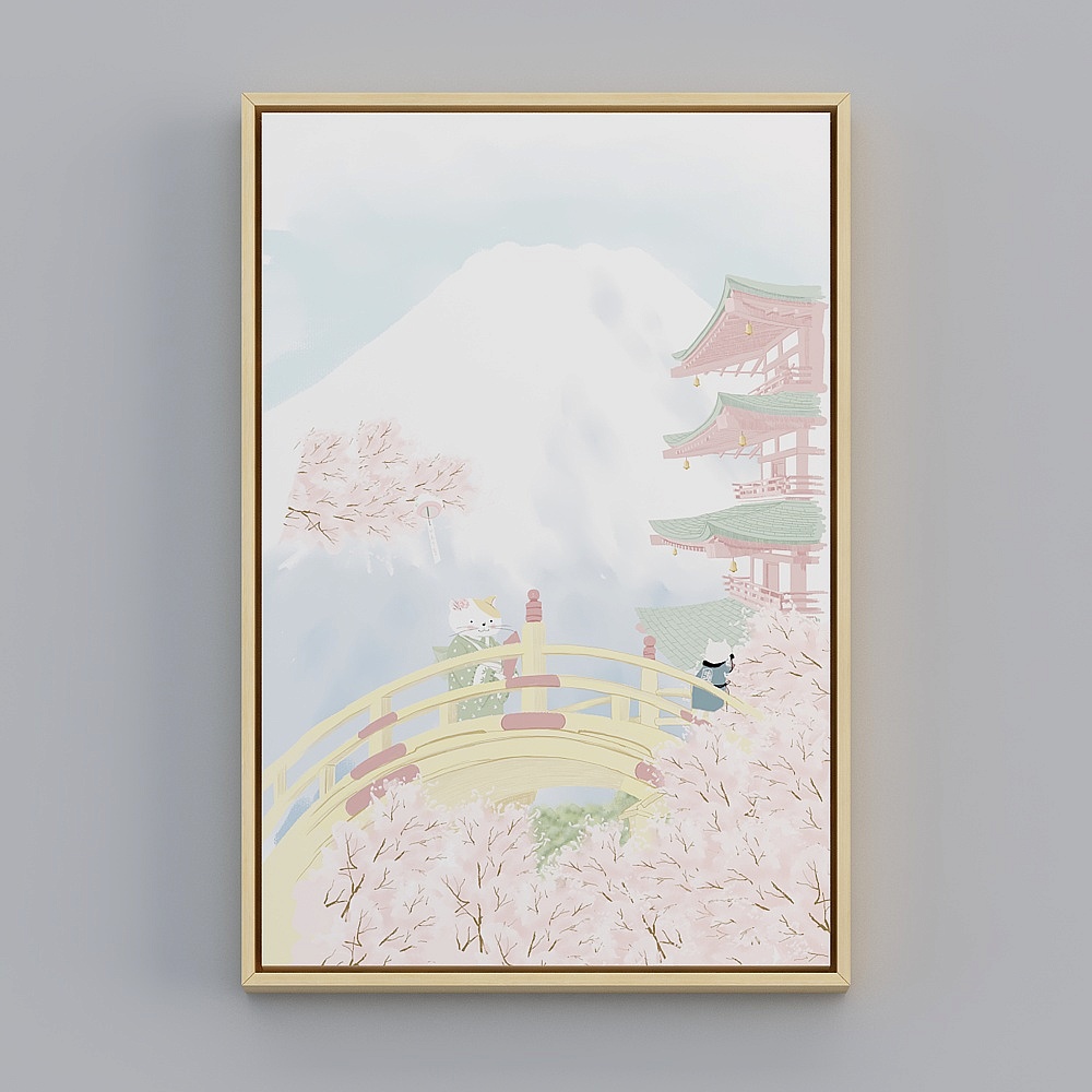 百特好日式客餐厅竖款木色框43x63cm卡通猫qy222b-x-1-5(qy222b-x-1-5-40x60)
