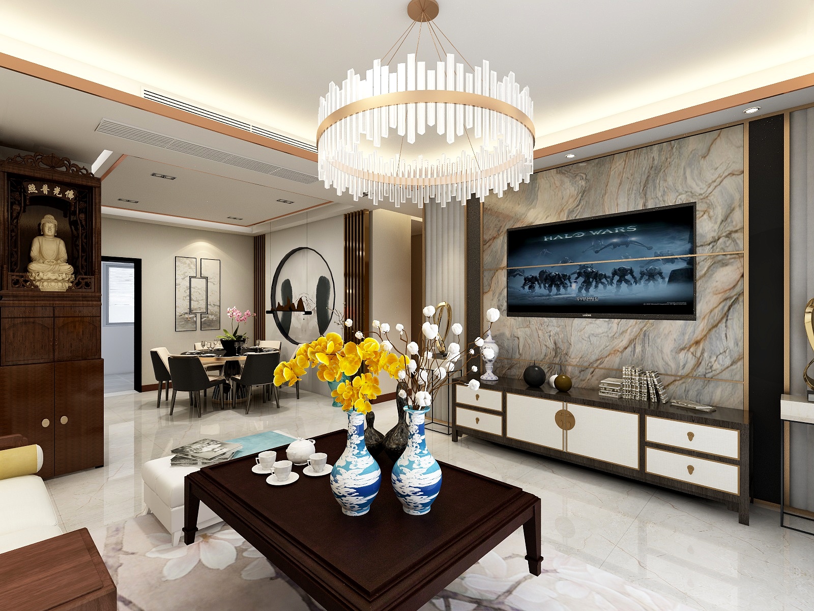 阿鹏Designer-新中式客餐厅装修效果图