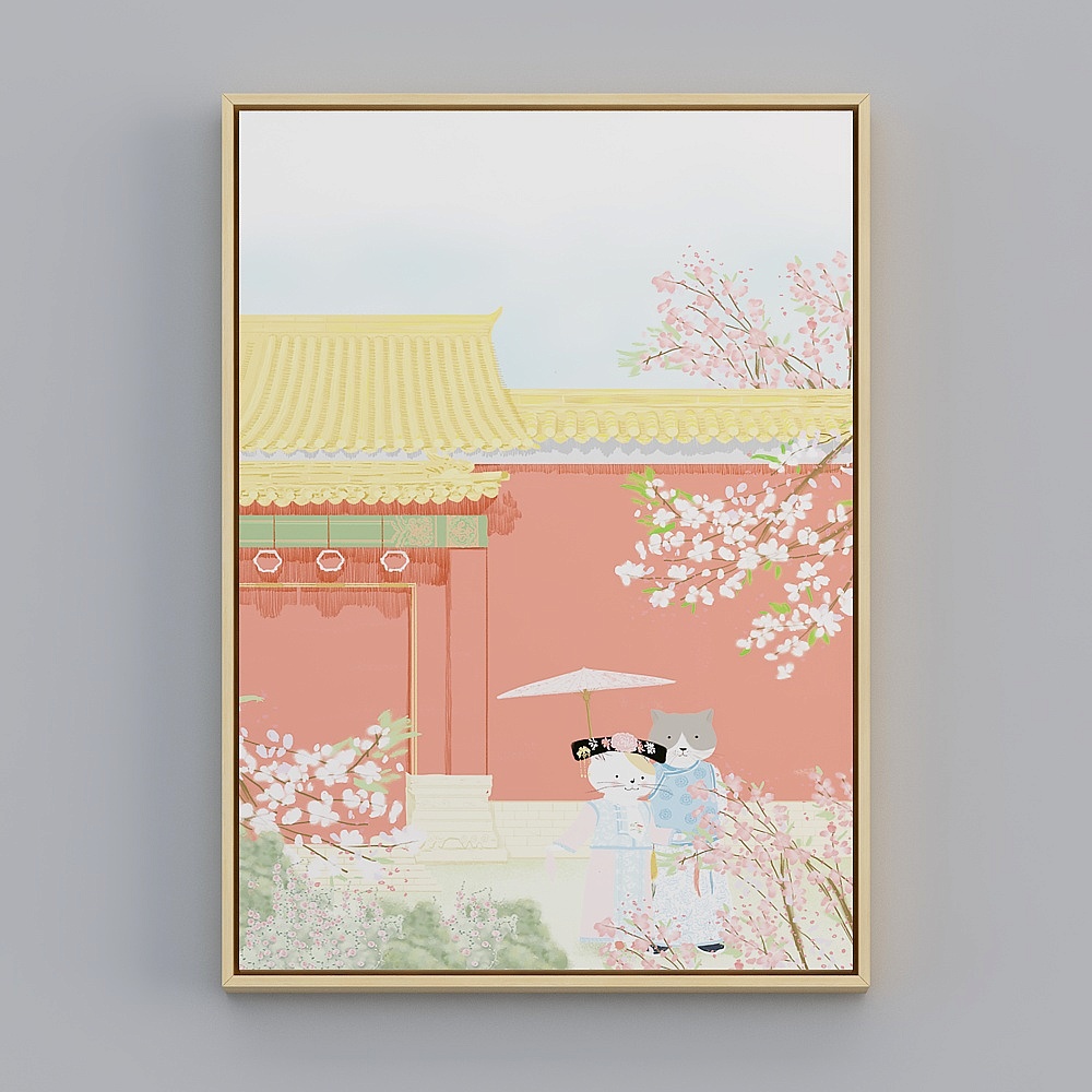 日式小清新房间装饰画日本樱花风景挂画餐厅卧室寿司店壁画bqy222b-x-13D模型