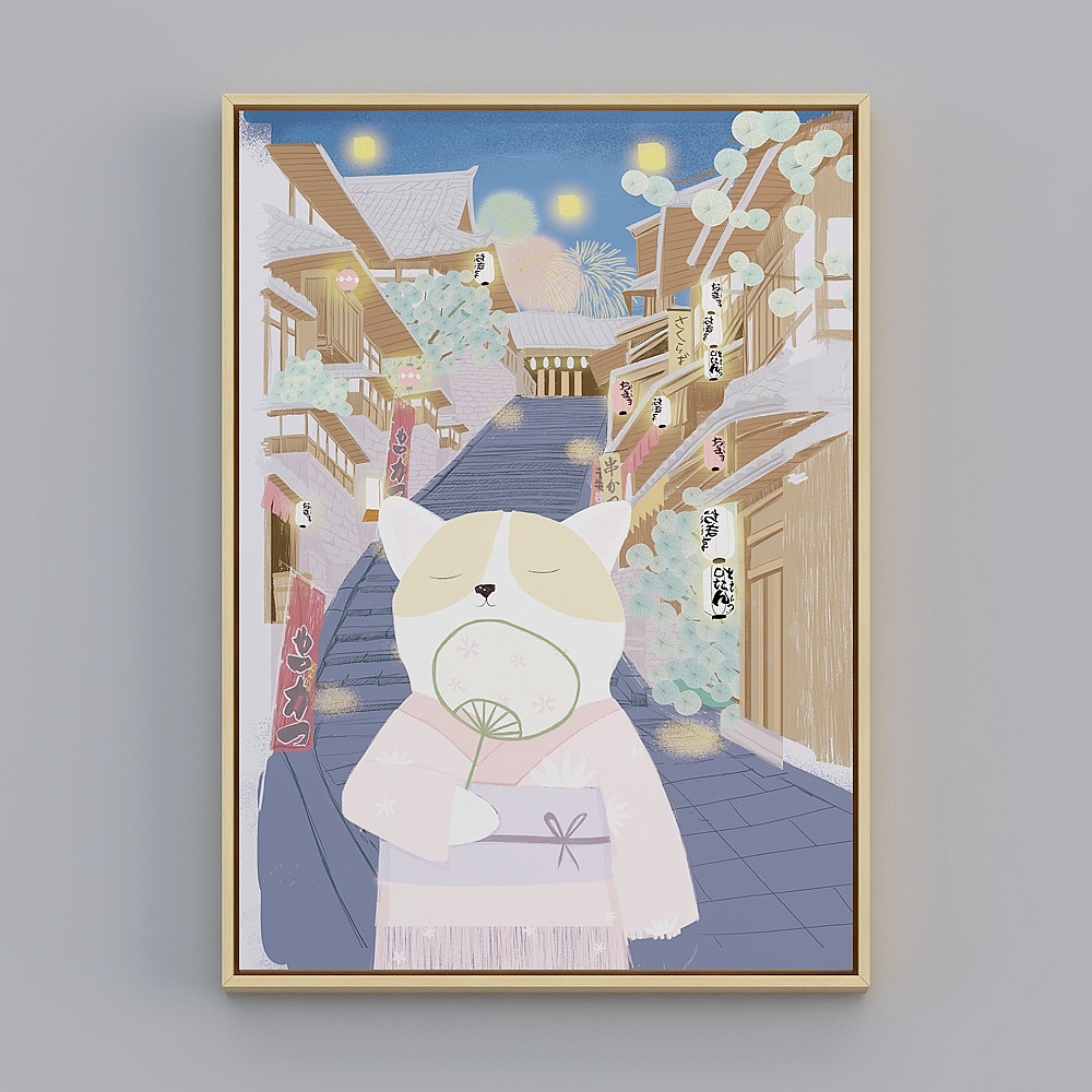日式小清新房间装饰画日本樱花风景挂画餐厅卧室寿司店壁画bqy222b-x-13D模型