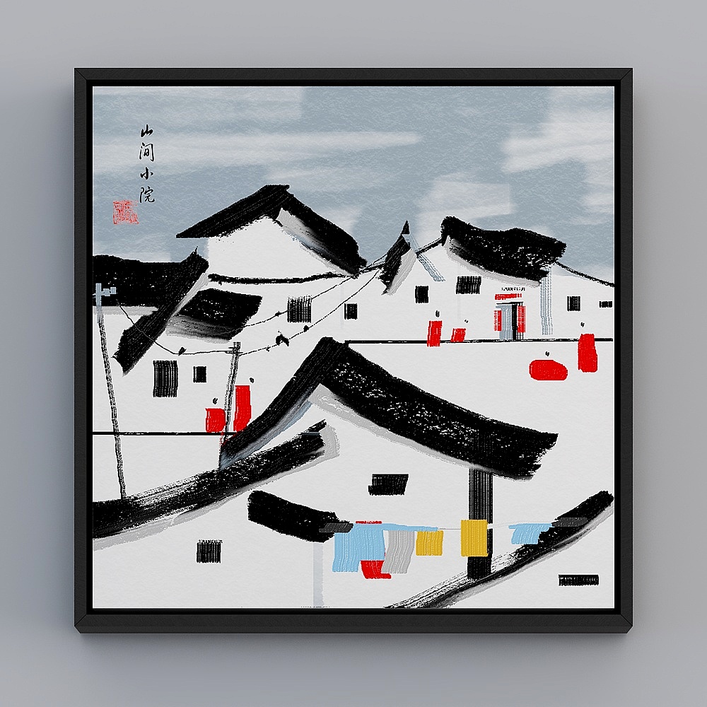 百特好新中式客厅方款黑色框43x43cm风景bqy232-x-1