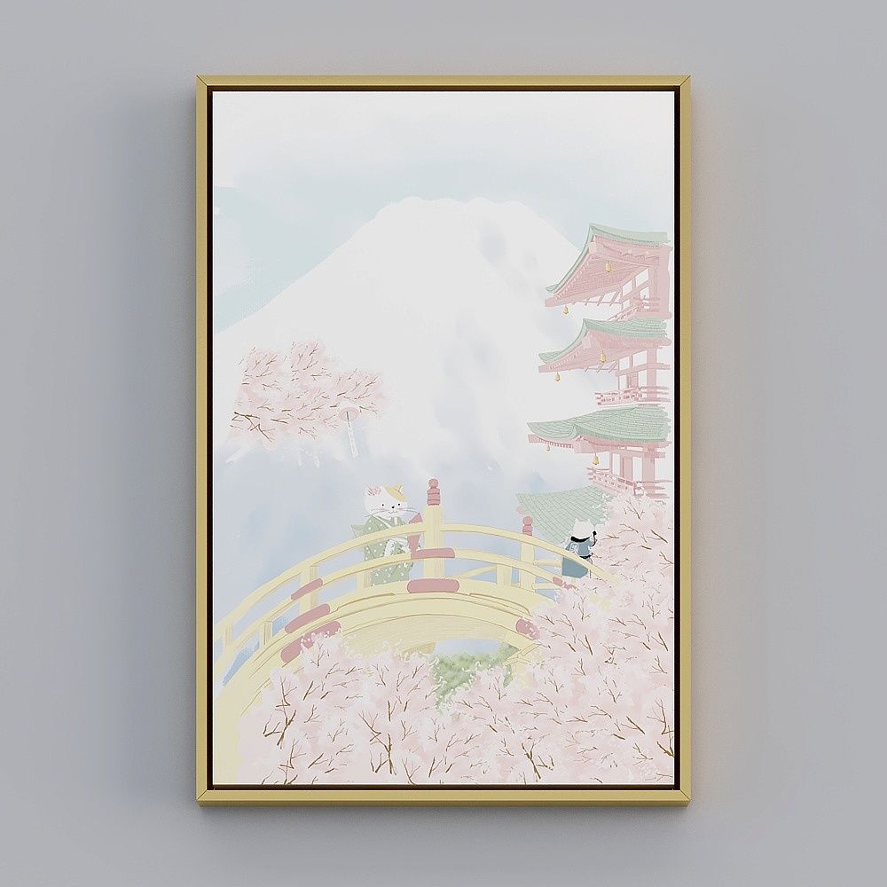 日式小清新房间装饰画日本樱花风景挂画bqy222b-x-1