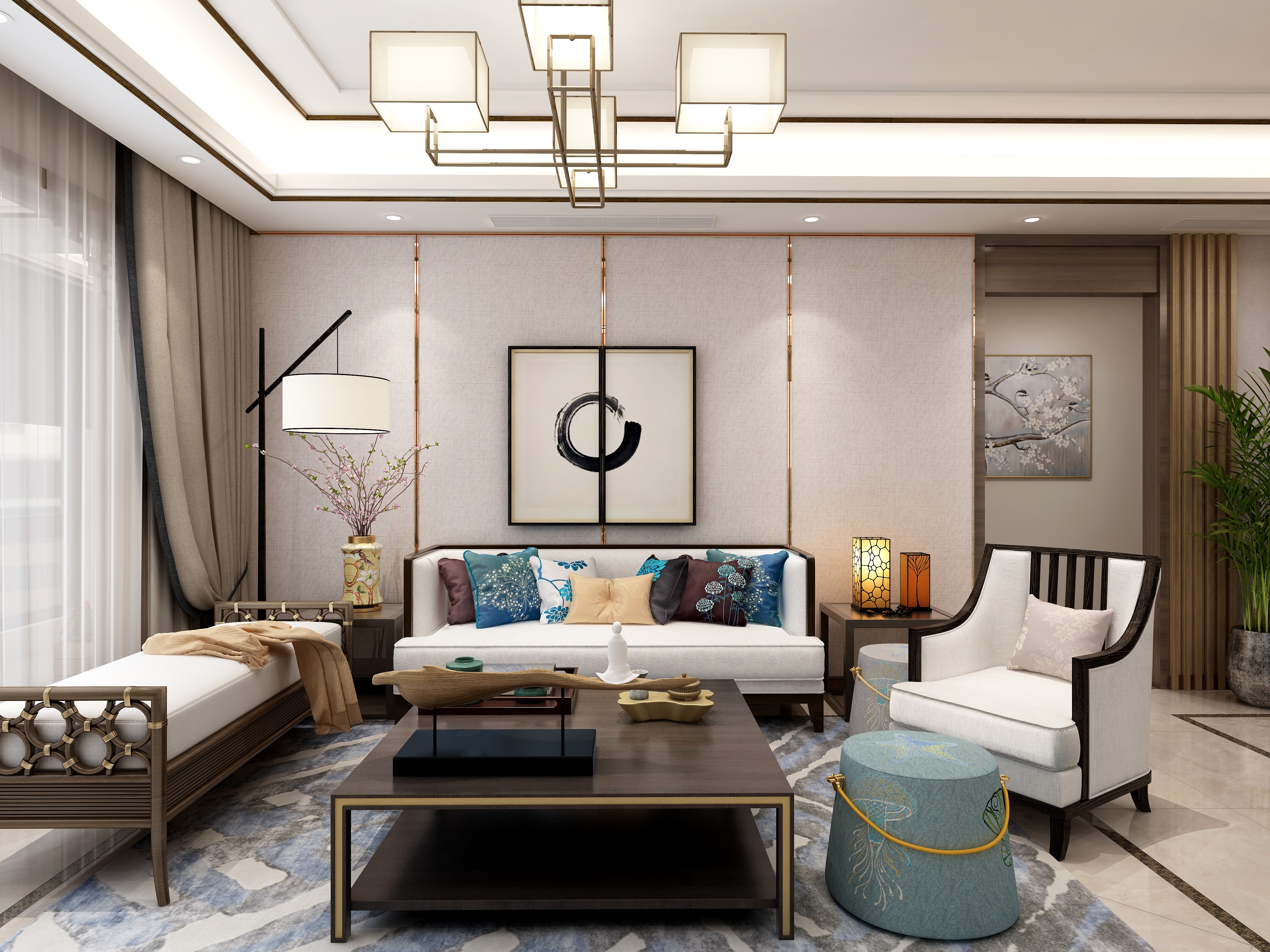 羽非设计-161方新中式四居装修效果图