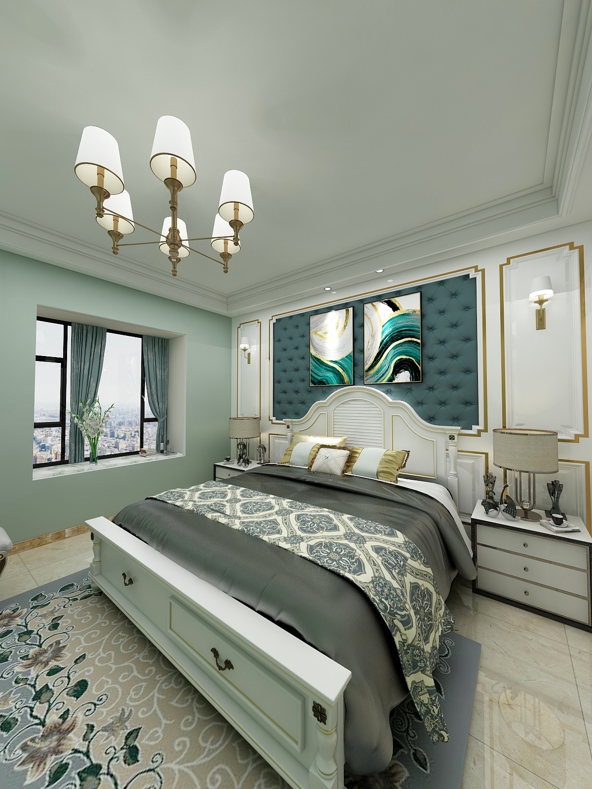 AHome999-122方富林小镇三居一层主卧装修效果图第1张