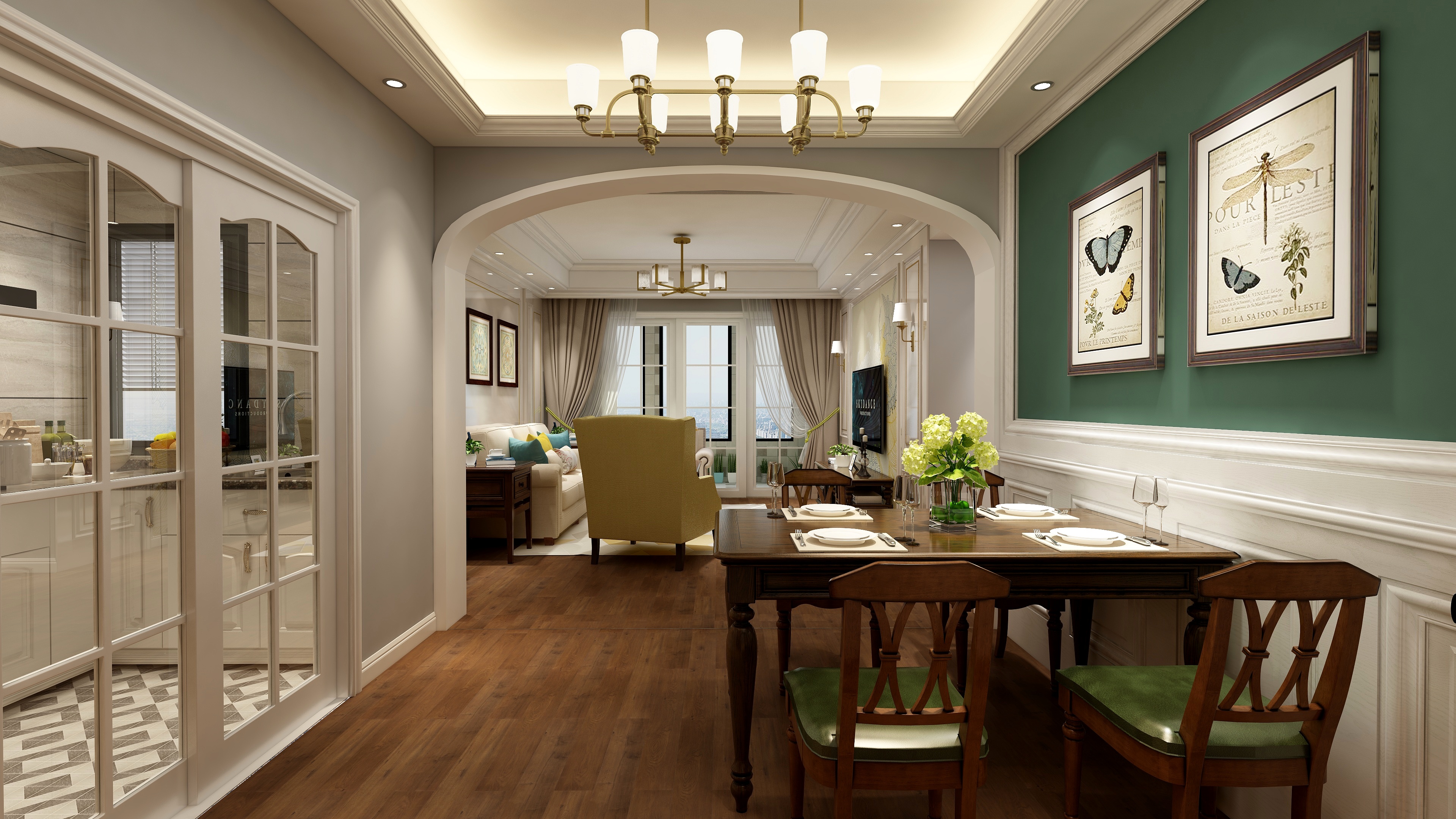 高端工作室-87方美式两居装修效果图