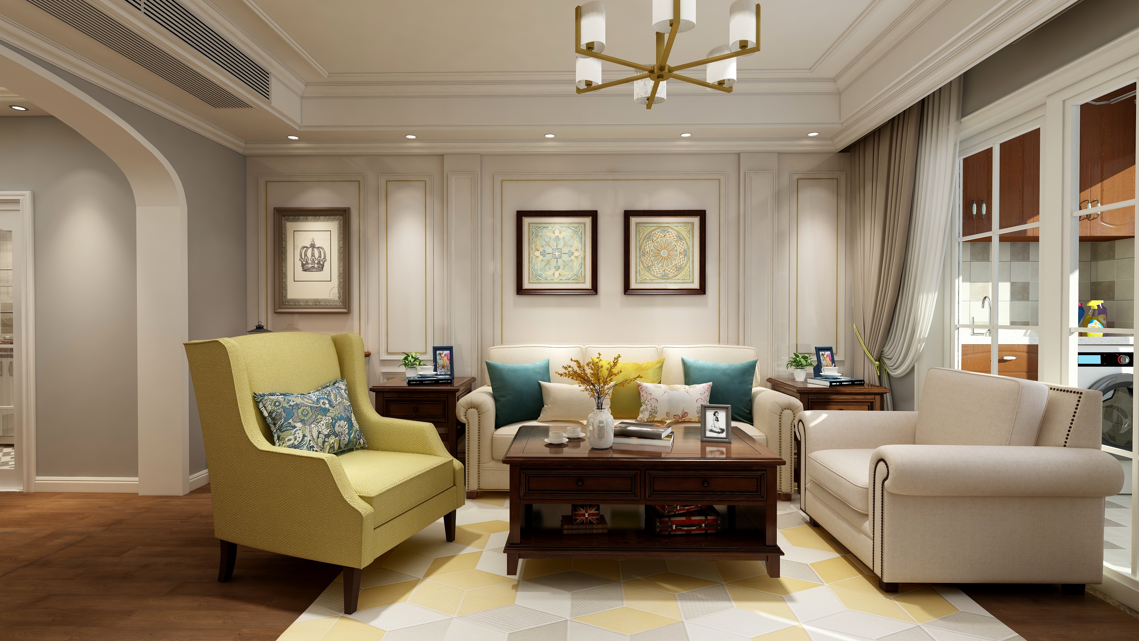 高端工作室-87方美式两居一层阳台装修效果图第2张