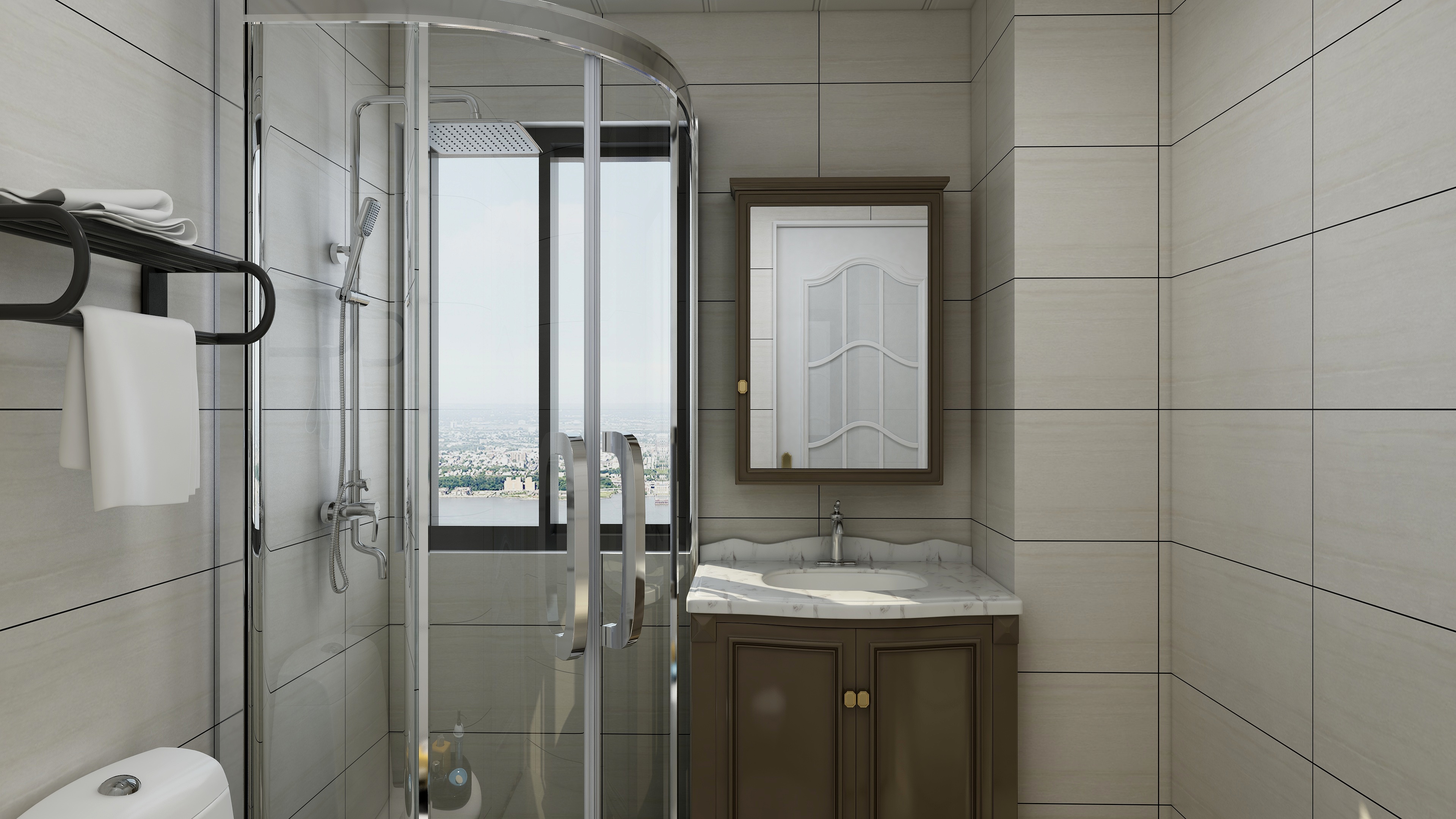 高端工作室-87方美式两居一层卫生间装修效果图第1张