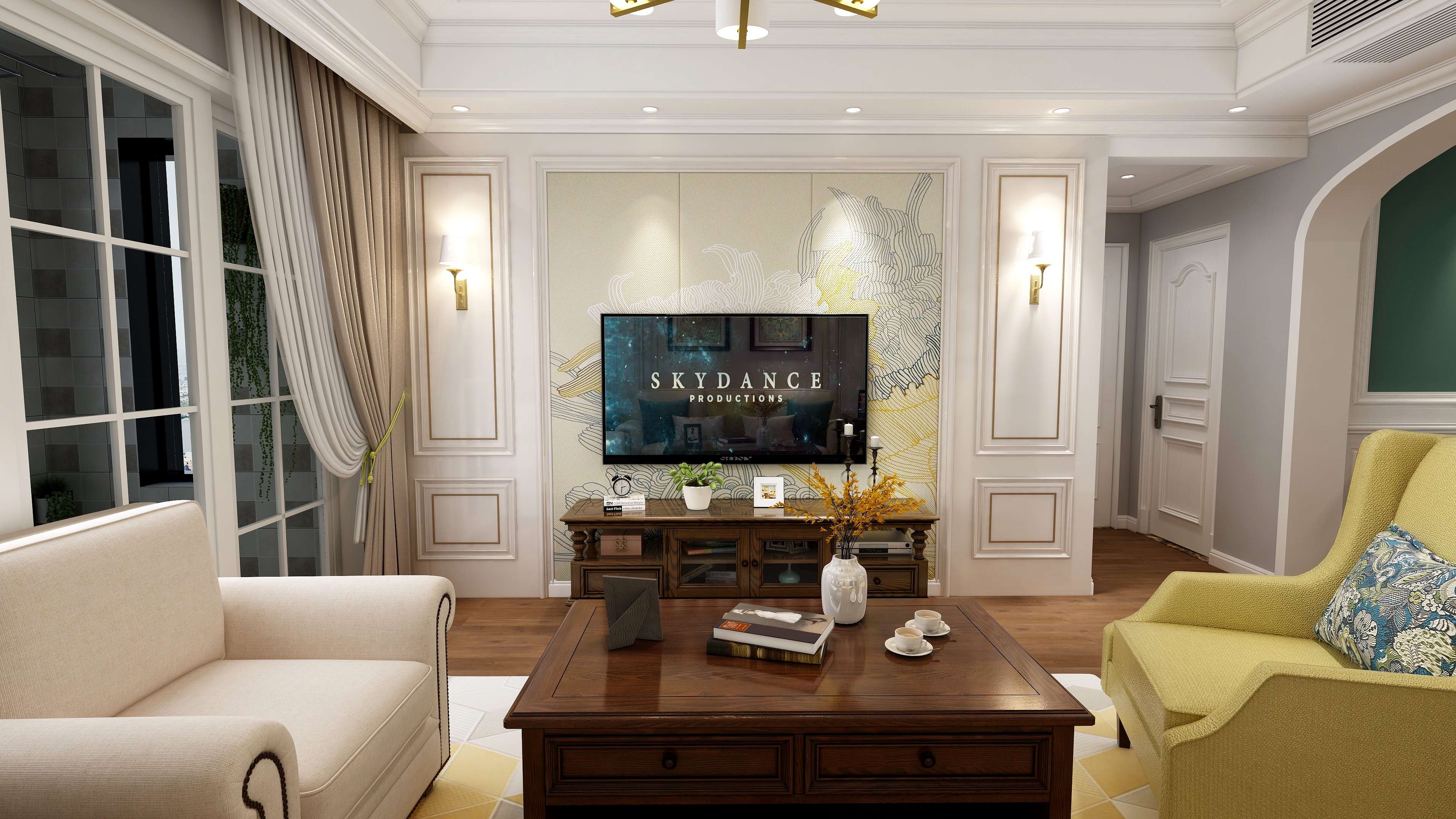 高端工作室-87方美式两居一层阳台装修效果图第4张