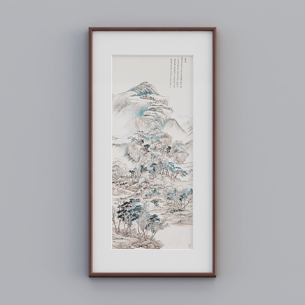 起贝新中式单幅玄关红木色实木框黄公望山水画63x123cm水墨风景twrgz-zs-gg-sk-8