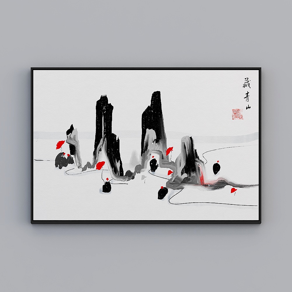 百特好新中式客厅横款黑色框83x123cm风景bqy232-x-23D模型